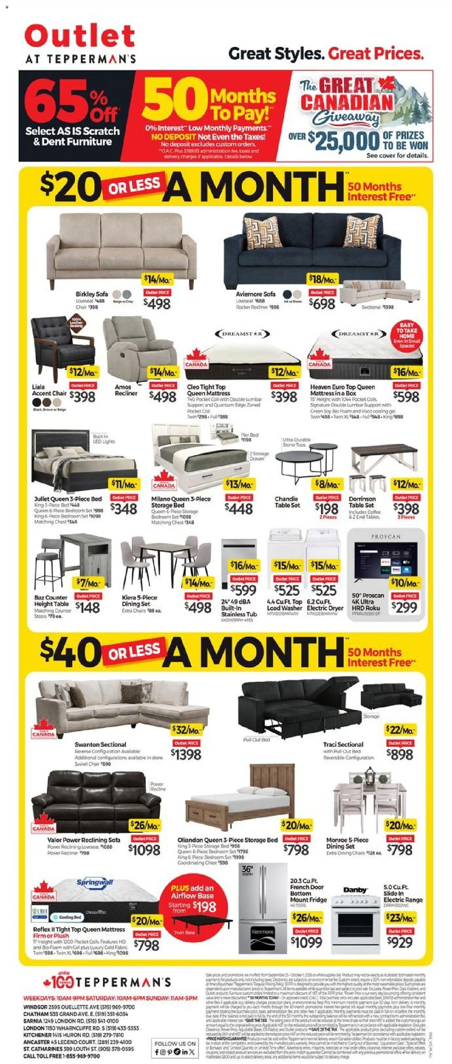 Tepperman's flyer valid from Sep 25, 2026 | Page: 1 | Products: Dryer, Chair, Door, Chairs