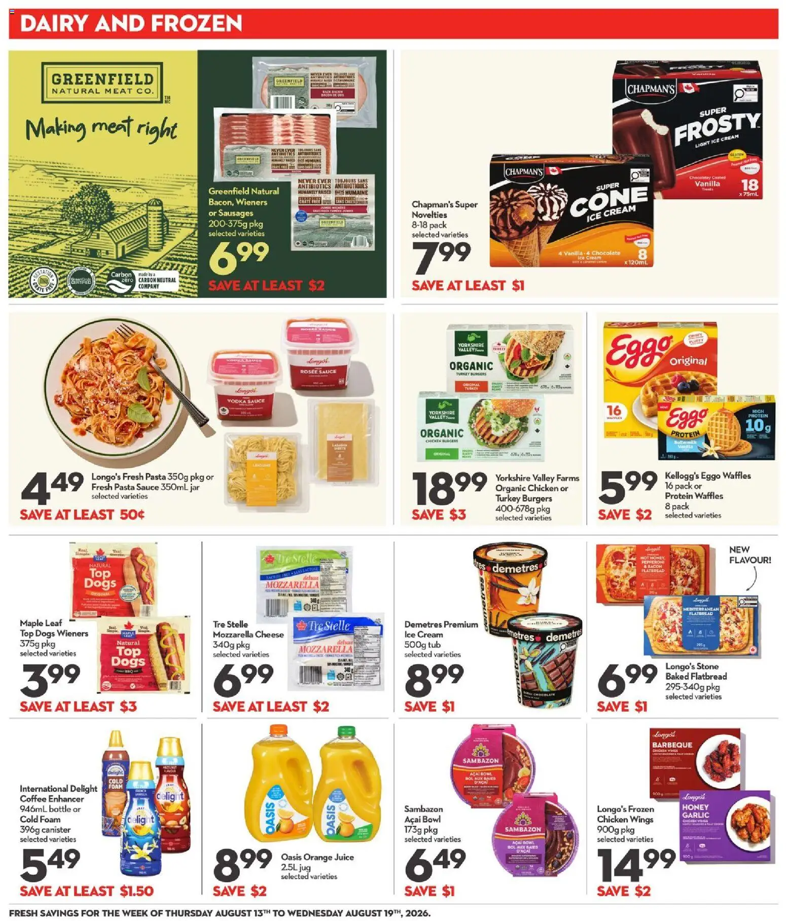 Longo's flyer valid from Aug 13, 2026 | Page: 11 | Products: Vodka, Bacon, Honey, Juice