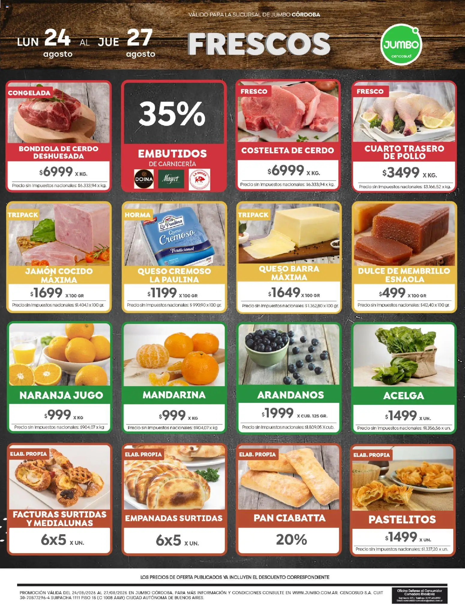 Jumbo - Ofertas | Córdoba │ válido desde el 24/08/2026 | Página: 1 | Productos: Bondiola de cerdo, Pollo, Acelga, Cerdo