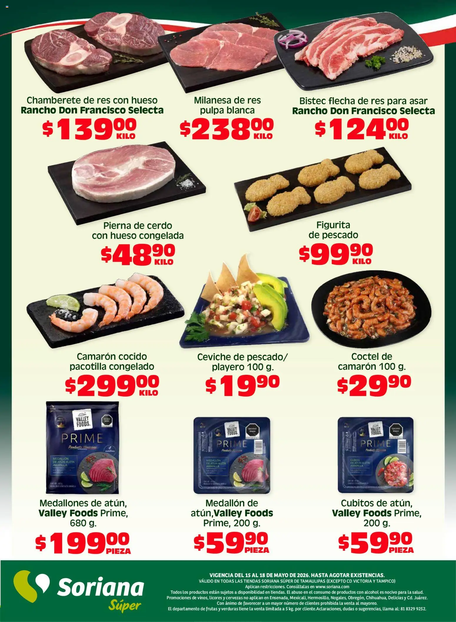 Nuevas ofertas de Soriana válidas en toda la República Mexicana desde el 15.05.2026. ¡Encuentra las mejores ofertas en Soriana Fin de Semana Súper: Tamaulipas (excepto Cd. Victoria y Tampico)! | Página: 5 | Productos: Milanesa, Cerdo, Res
