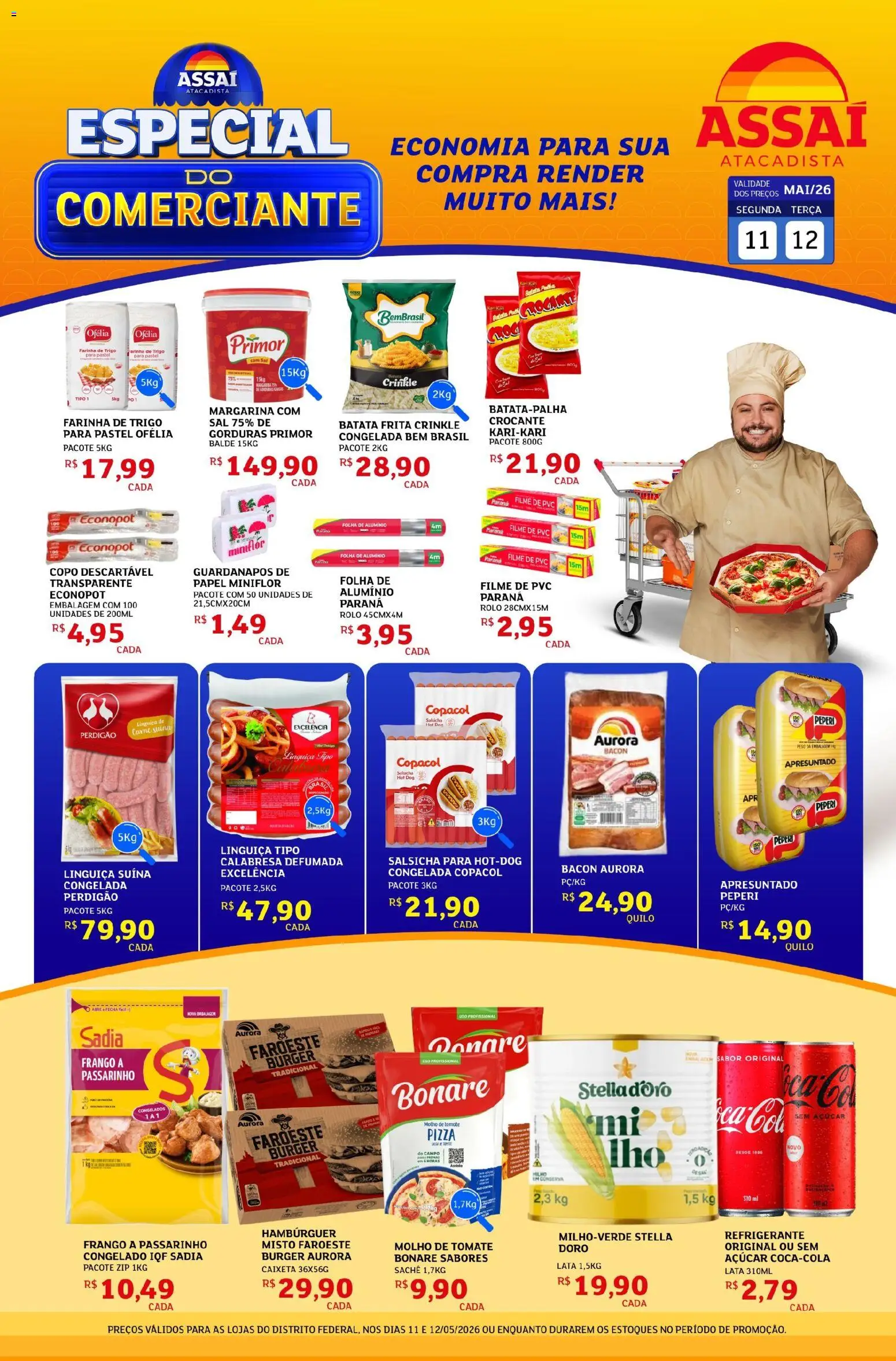 Assaí Atacadista Folheto - válido de 11.05.2026 | Página: 1 | Produtos: Linguiça, Refrigerante, Batata frita, Balde