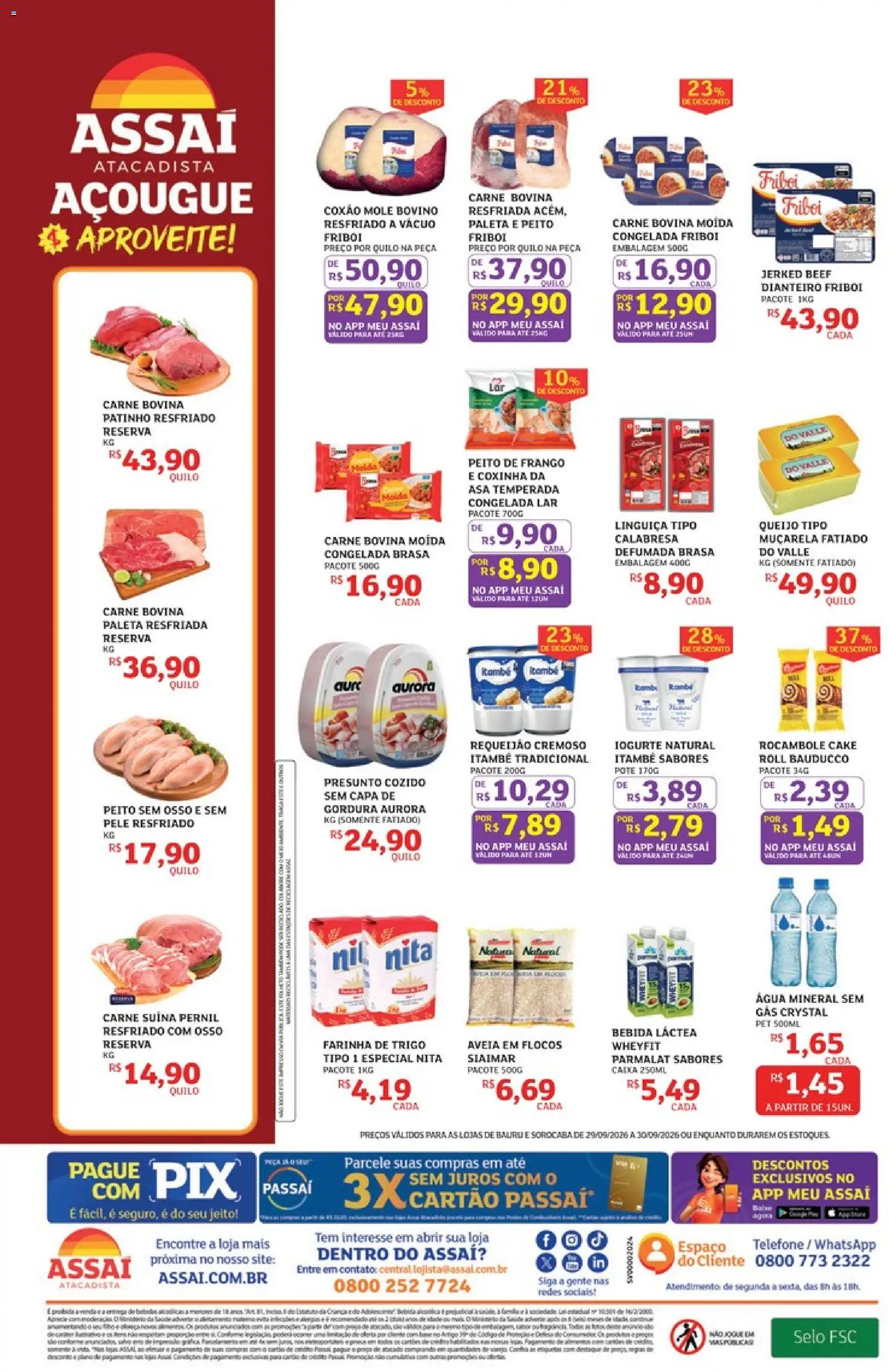 Assaí Atacadista Folheto - válido de 29/09/2026 | Página: 2 | Produtos: Linguiça, Caixa, Muçarela, Peito de frango