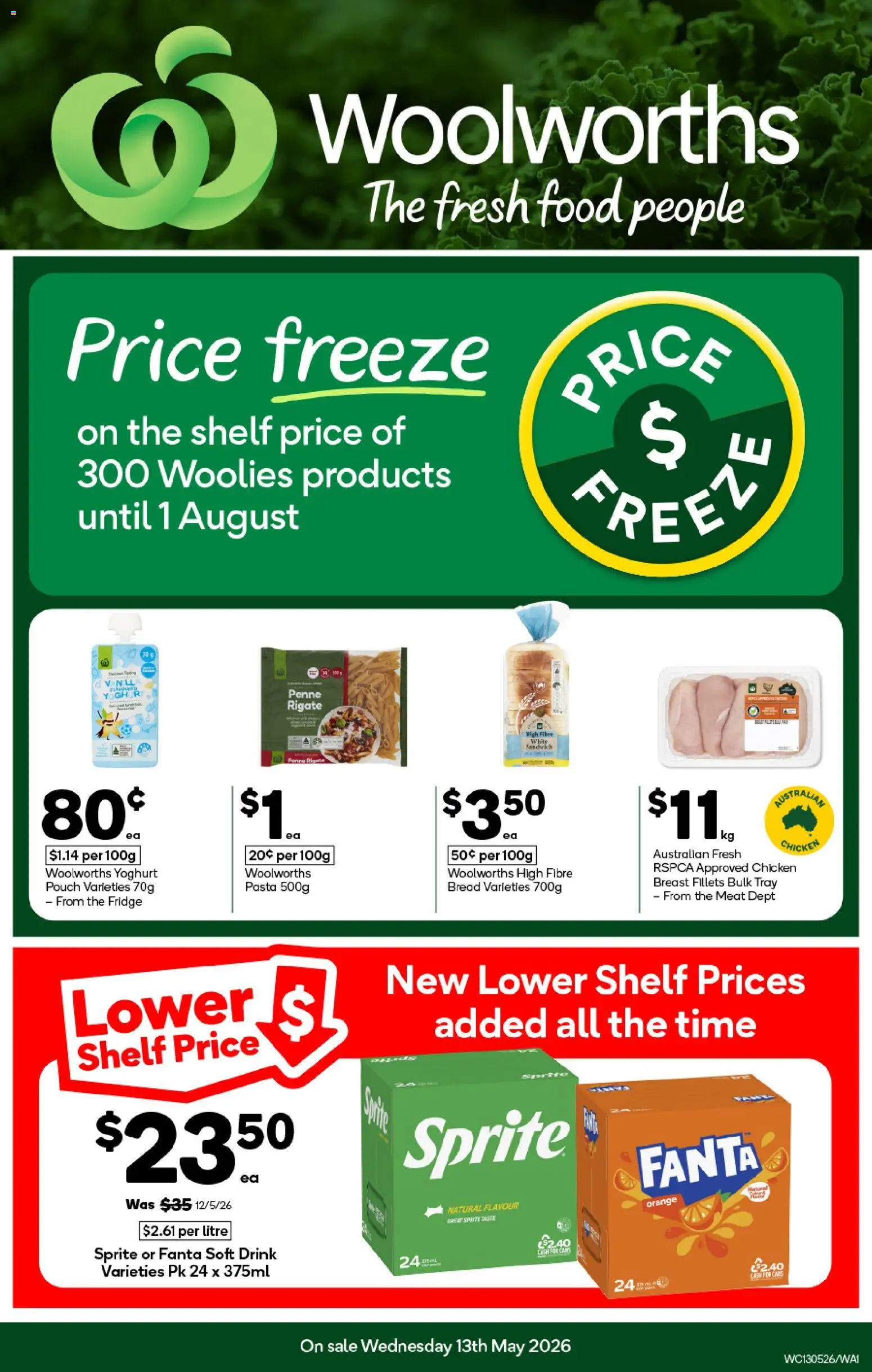 Woolworths catalogue - valid from 13.05.2026 | Page: 1 | Products: Shelf, Yoghurt, Pasta, Fridge