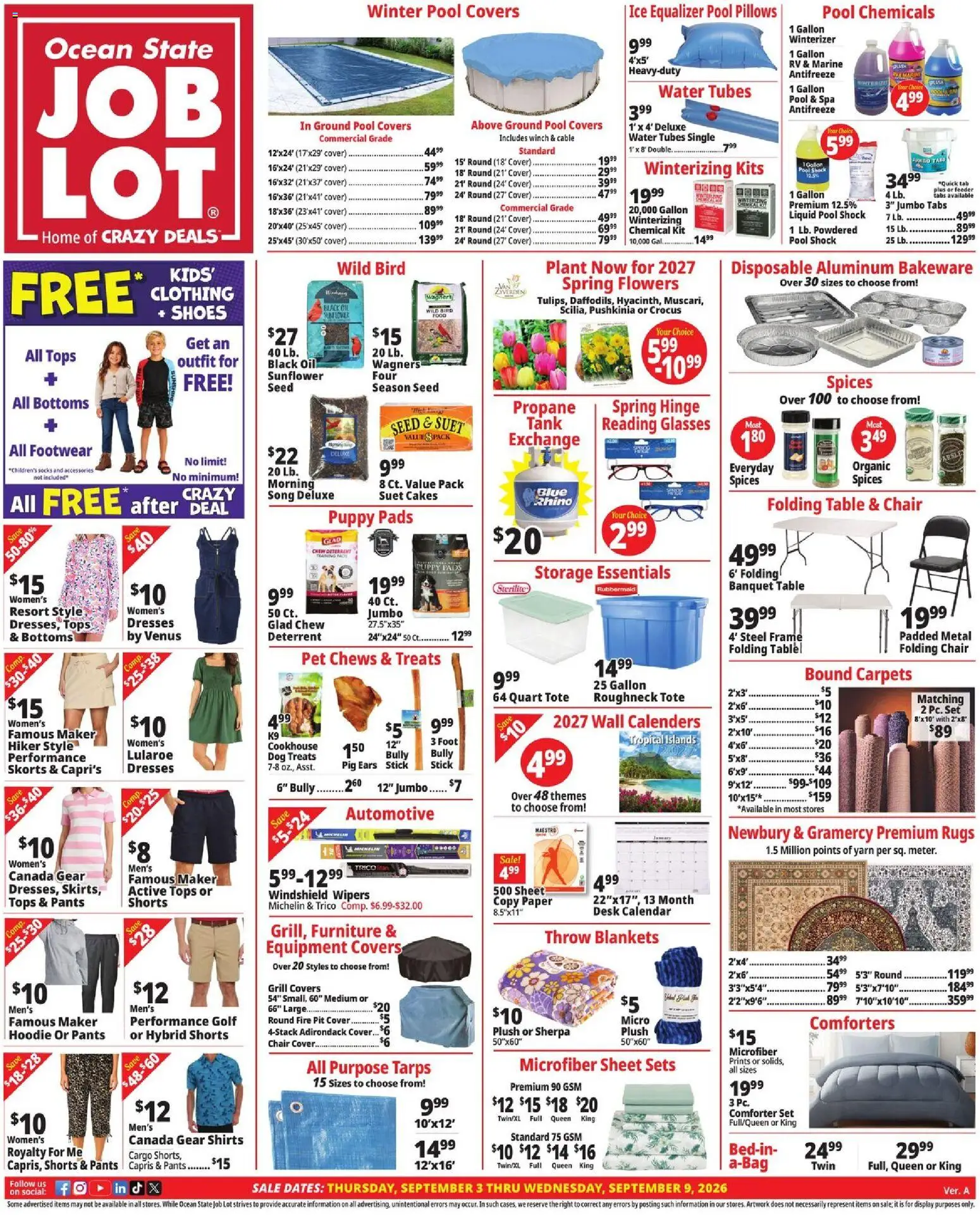 Ocean State Job Lot Weekly Ad - MA - valid from 09/03/2026 | Page: 1 | Products: Yarn, Pads, Shorts, Antifreeze