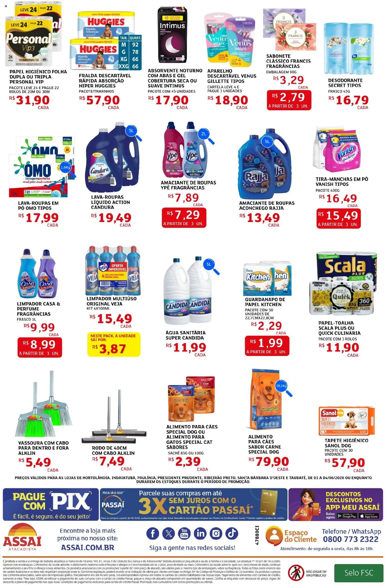 Assaí Atacadista Folheto - válido de 01.06.2026 | Página: 4 | Produtos: Limpador multiuso, Pneus, Vanish, Absorvente