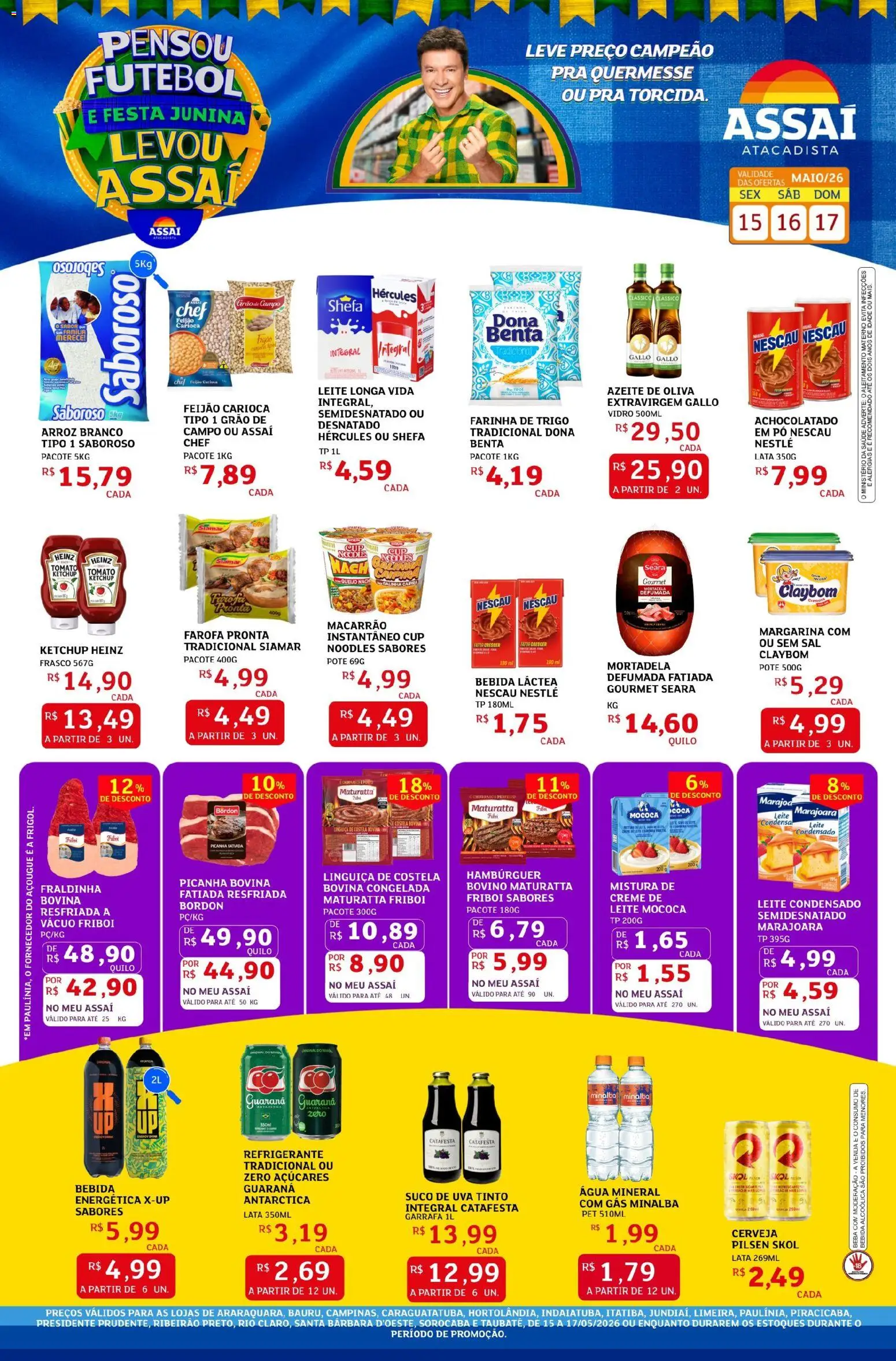 Assaí Atacadista Folheto - válido de 15.05.2026 | Página: 1 | Produtos: Picanha, Leite, Refrigerante, Sal
