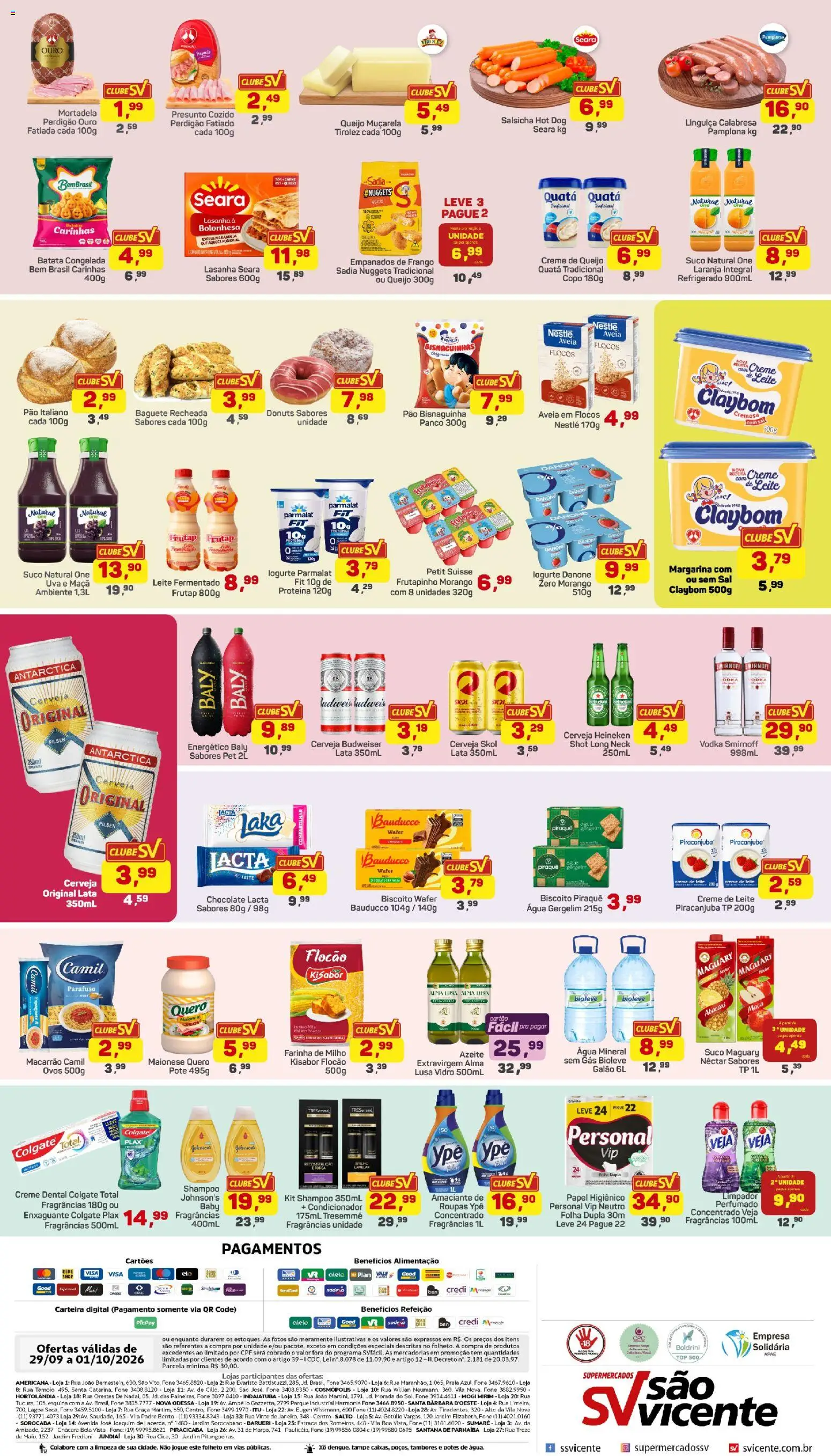 Supermercados São Vicente Folheto - válido de 29/09/2026 | Página: 2 | Produtos: Pão, Lasanha, Potes, Milho
