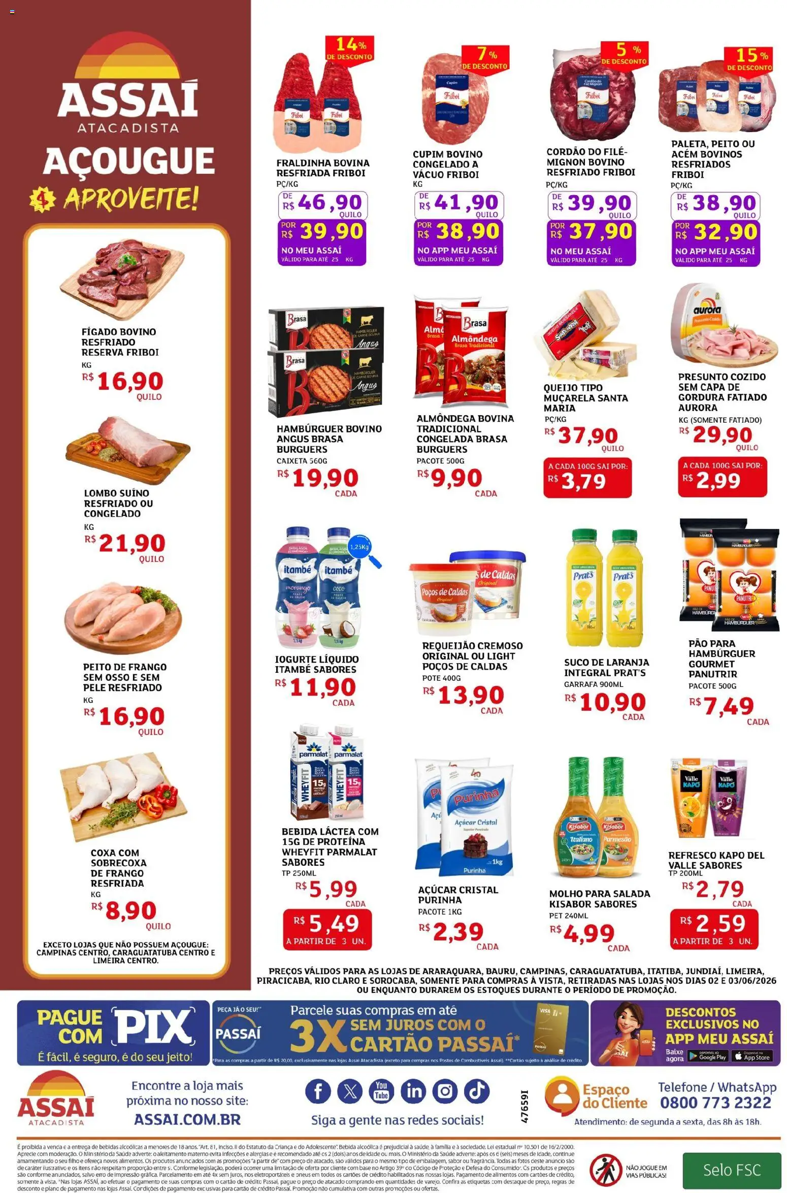 Assaí Atacadista Folheto - válido de 02.06.2026 | Página: 2 | Produtos: Acém, Queijo, Muçarela, Carne