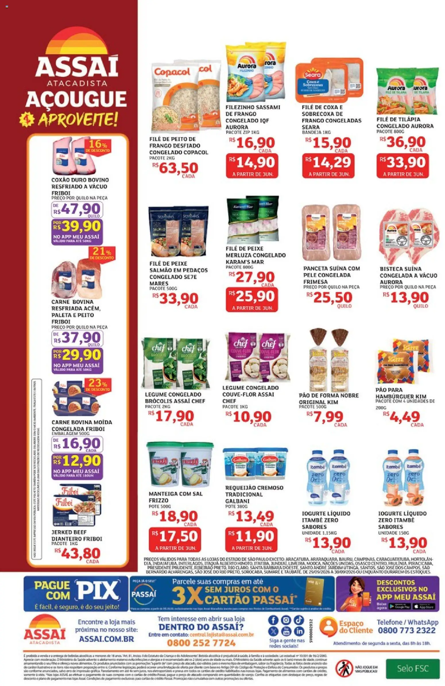 Assaí Atacadista Folheto - válido de 29/09/2026 | Página: 2 | Produtos: Carne bovina, Brócolis, Frango, Requeijão