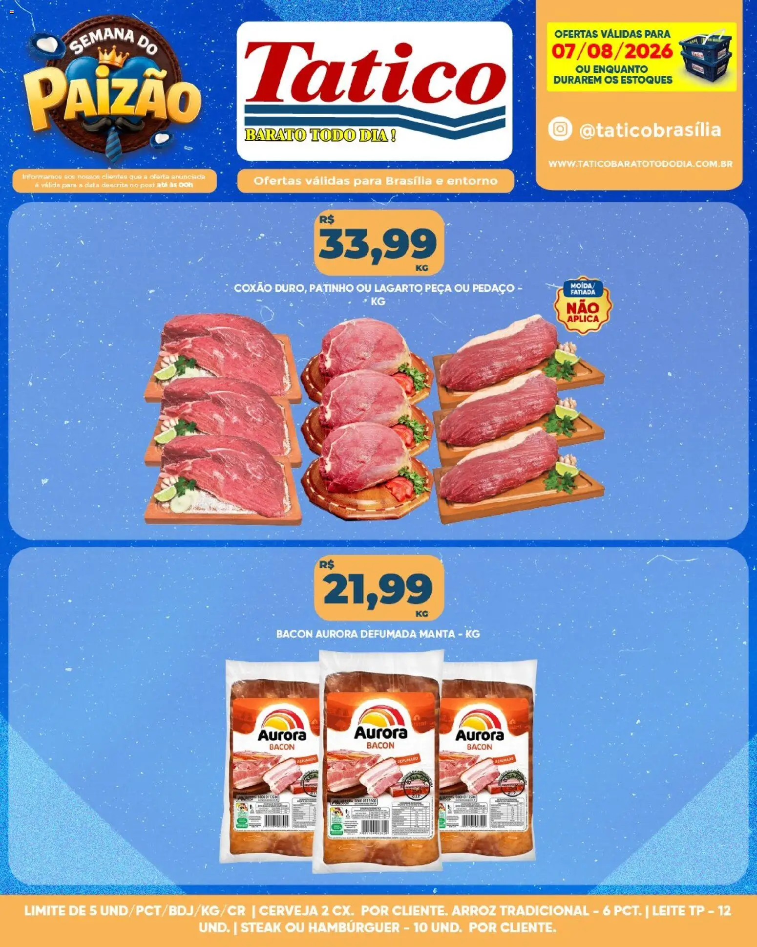 Tatico Folheto - válido de 07/08/2026 | Página: 12 | Produtos: Steak, Leite, Arroz, Hambúrguer