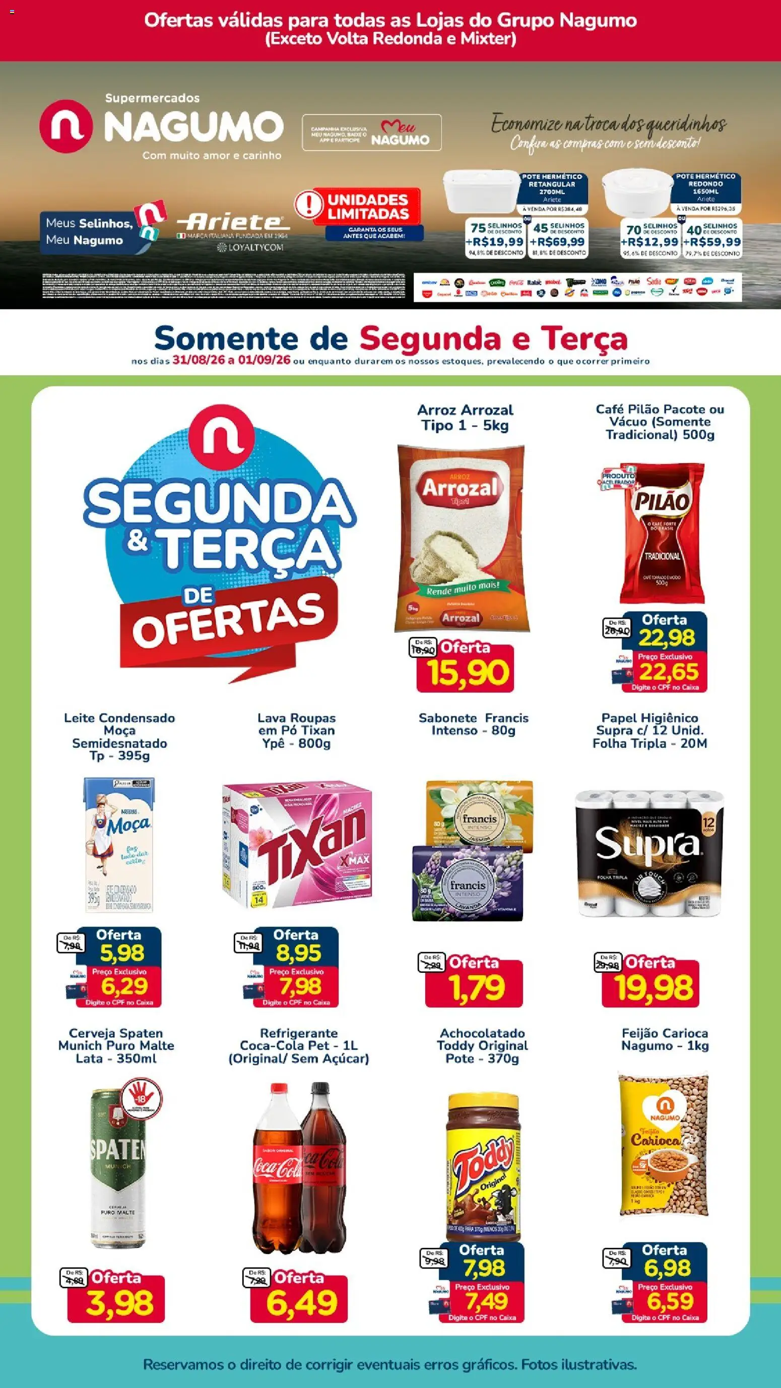 Nagumo Folheto - válido de 31/08/2026 | Página: 1 | Produtos: Feijão, Caixa, Leite, Açúcar