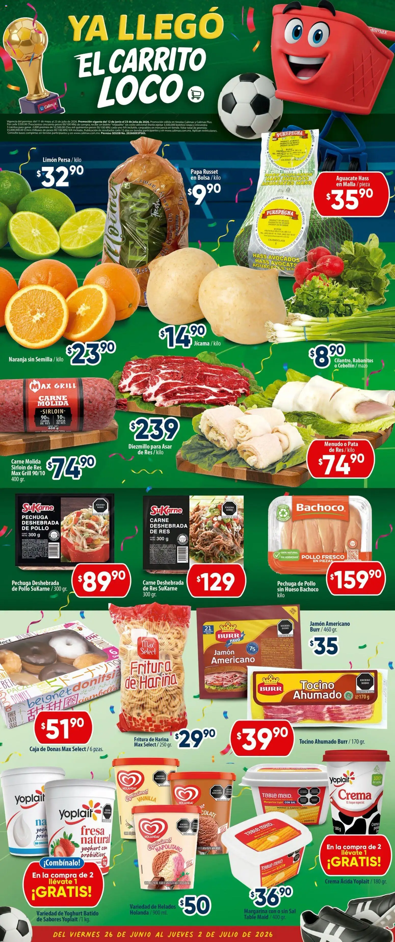 Nuevas ofertas de Calimax válidas en toda la República Mexicana desde el 26/06/2026. ¡Encuentra las mejores ofertas en Calimax folleto Tecate! | Página: 3 | Productos: Tocino, Limón, Jamón, Margarina