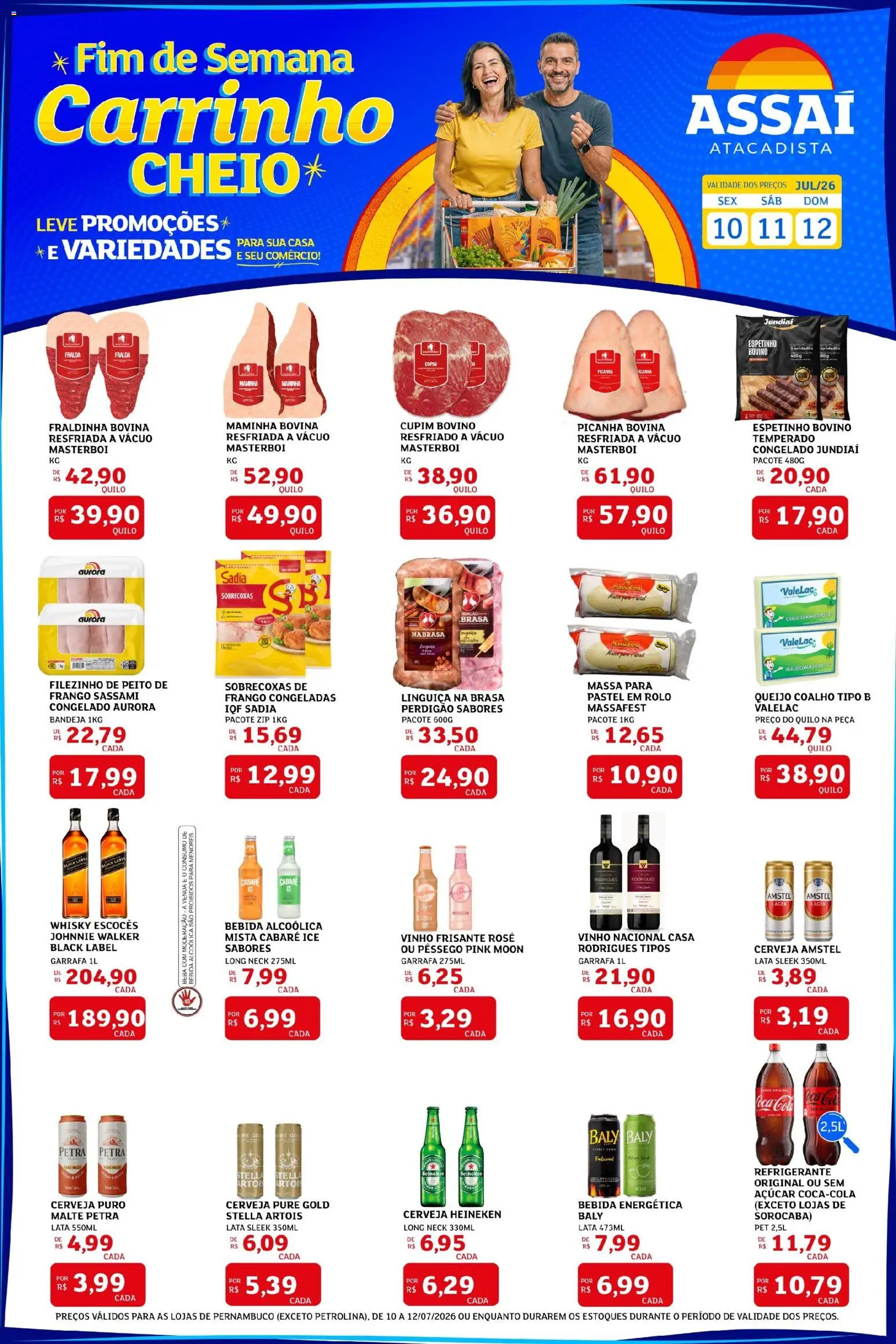 Assaí Atacadista Folheto - válido de 10/07/2026 | Página: 1 | Produtos: Pêssego, Cola, Picanha, Carrinho
