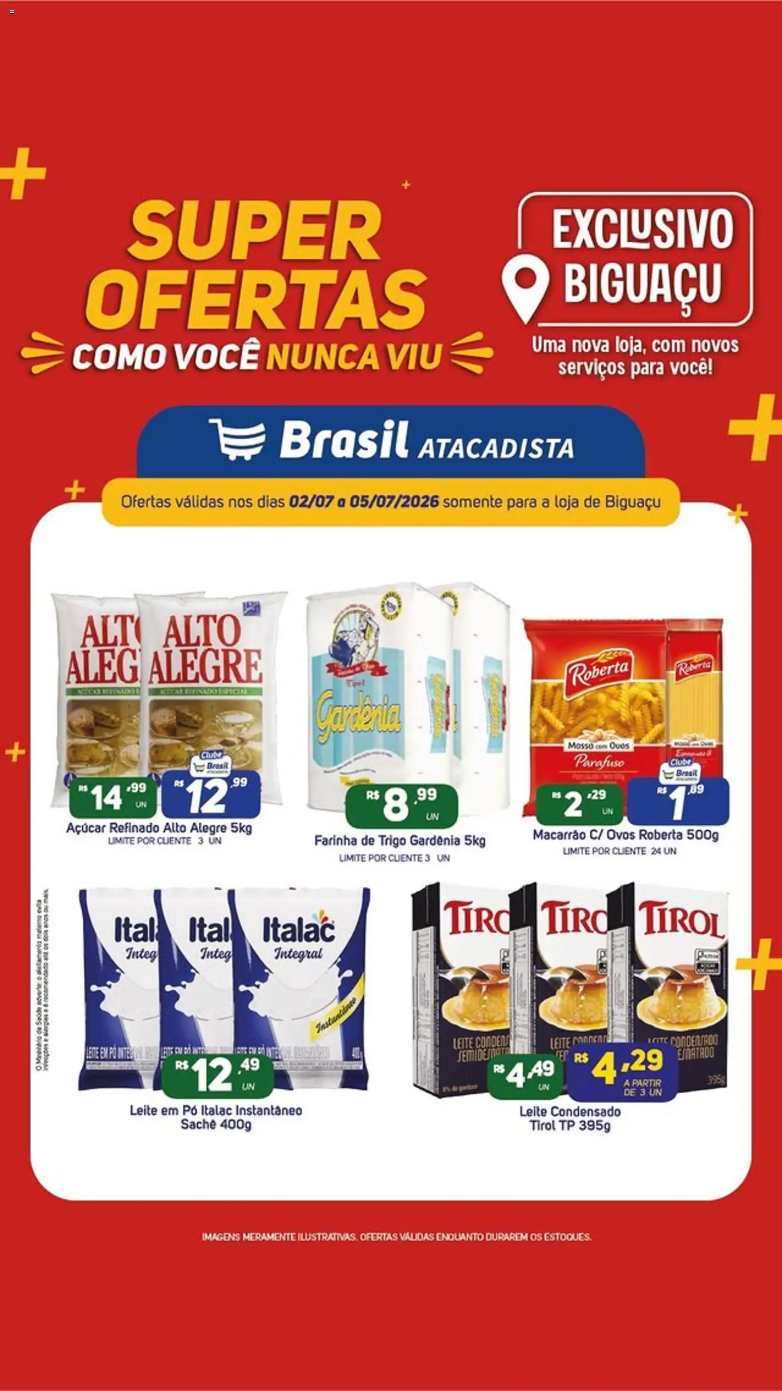 Brasil Atacadista Folheto - válido de 02/07/2026 | Página: 1 | Produtos: Pó, Farinha de trigo, Leite, Ovos