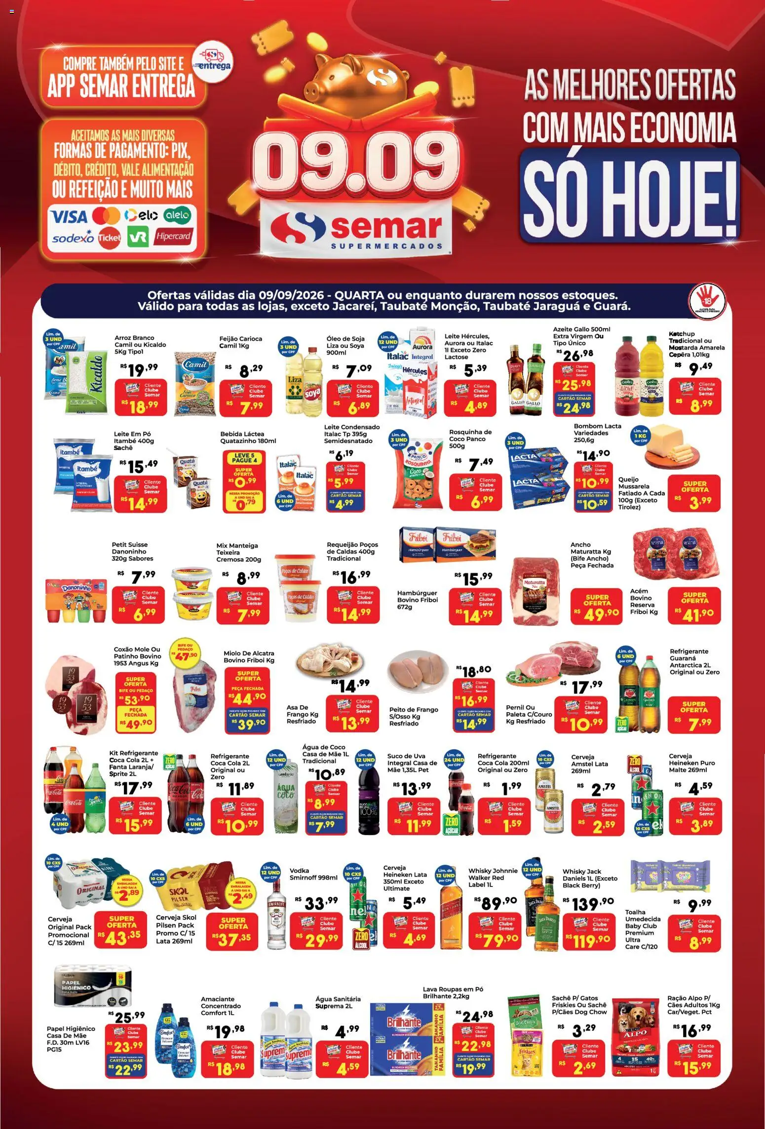 Semar Supermercado Folheto - válido de 09/09/2026 | Página: 1 | Produtos: Feijão, Álcool, Uva, Bebida