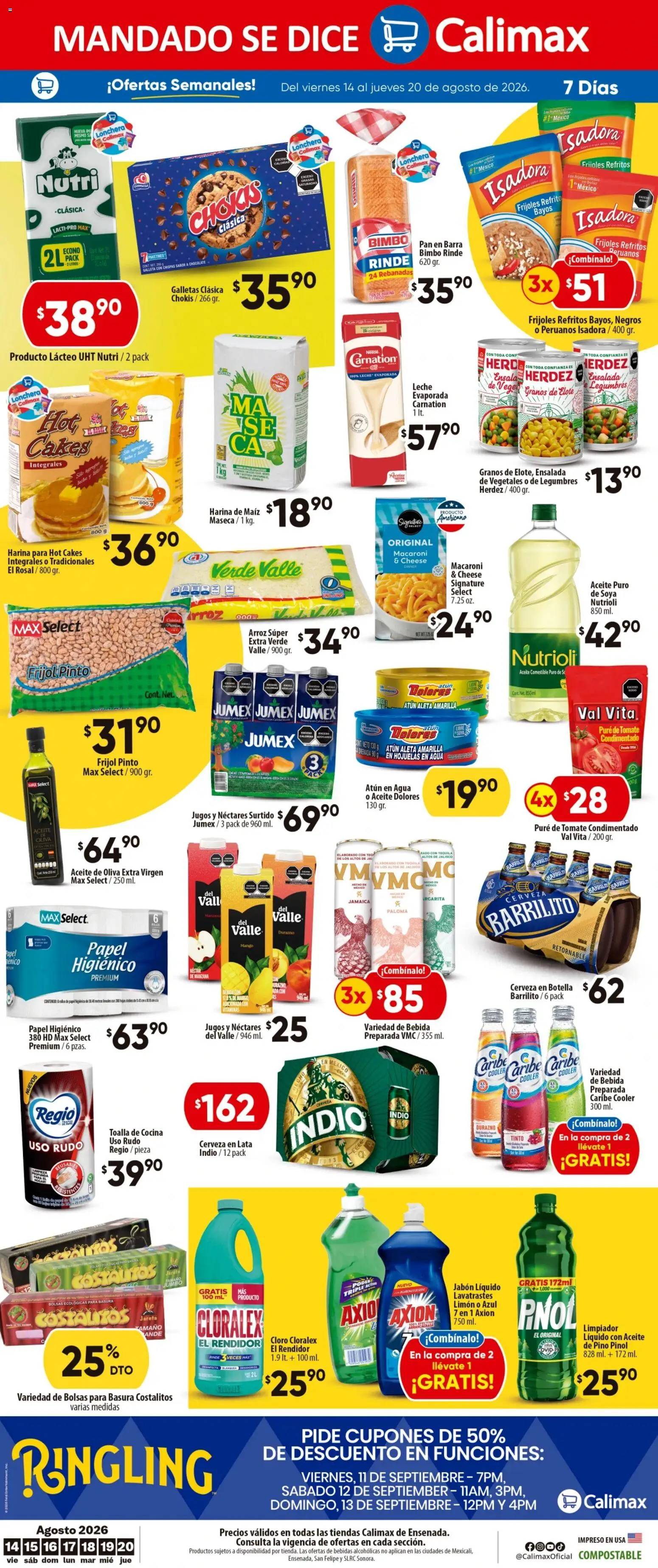 Nuevas ofertas de Calimax válidas en toda la República Mexicana desde el 14/08/2026. ¡Encuentra las mejores ofertas en Calimax folleto Tijuana! | Página: 4 | Productos: Agua, Limón, Mango, Cloro