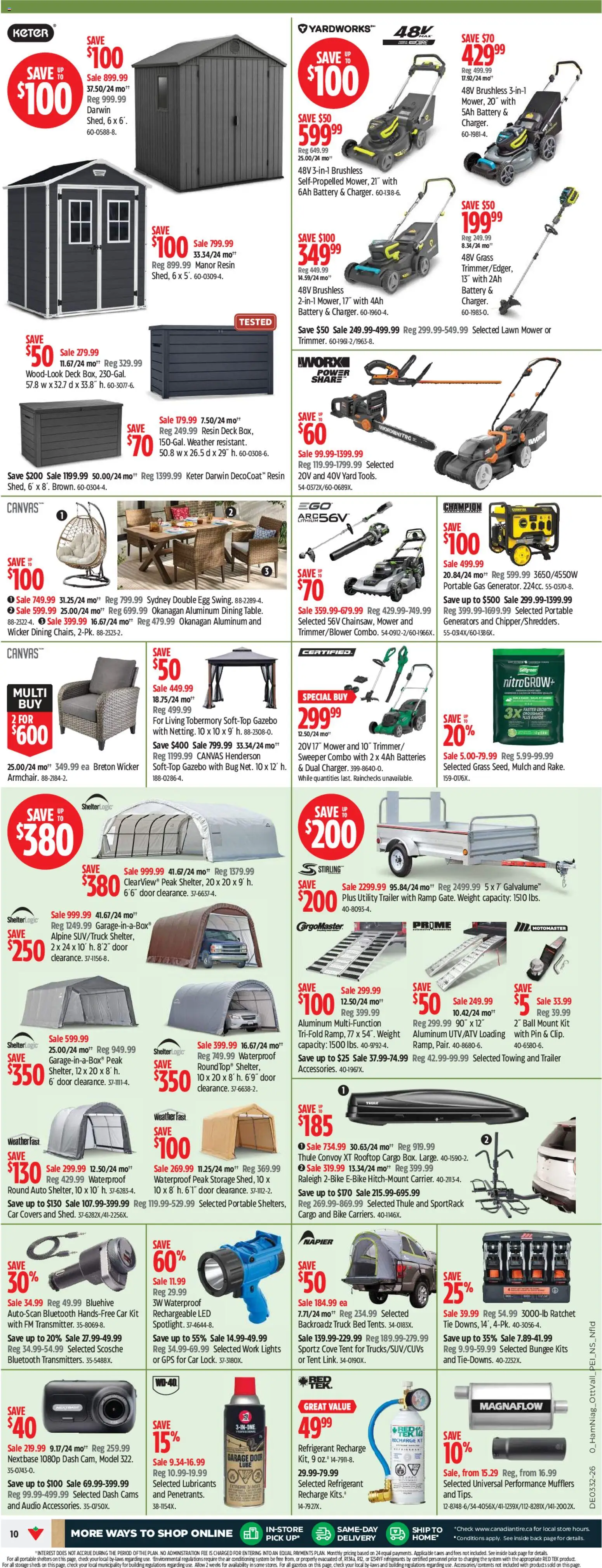 Canadian Tire flyer valid from Aug 6, 2026 | Page: 10 | Products: Audio, Air conditioning, Mower, Bed