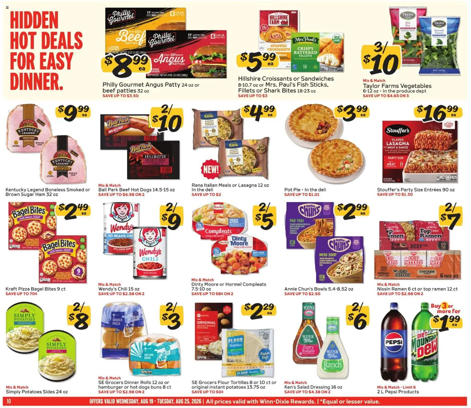 Winn Dixie Weekly Ad - valid from 08/19/2026 | Page: 10 | Products: Meat, Lasagna, Beans, Pepsi