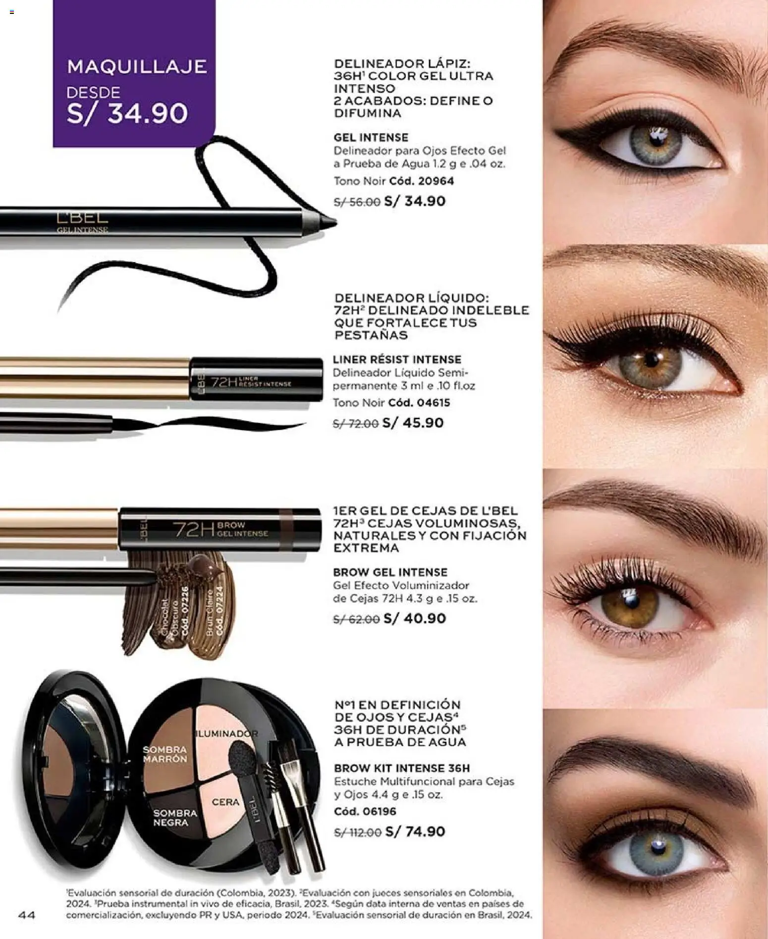 Catálogo L'Bel válido desde 22/08/2026 | Página: 44 | Productos: Delineador, Agua, Maquillaje