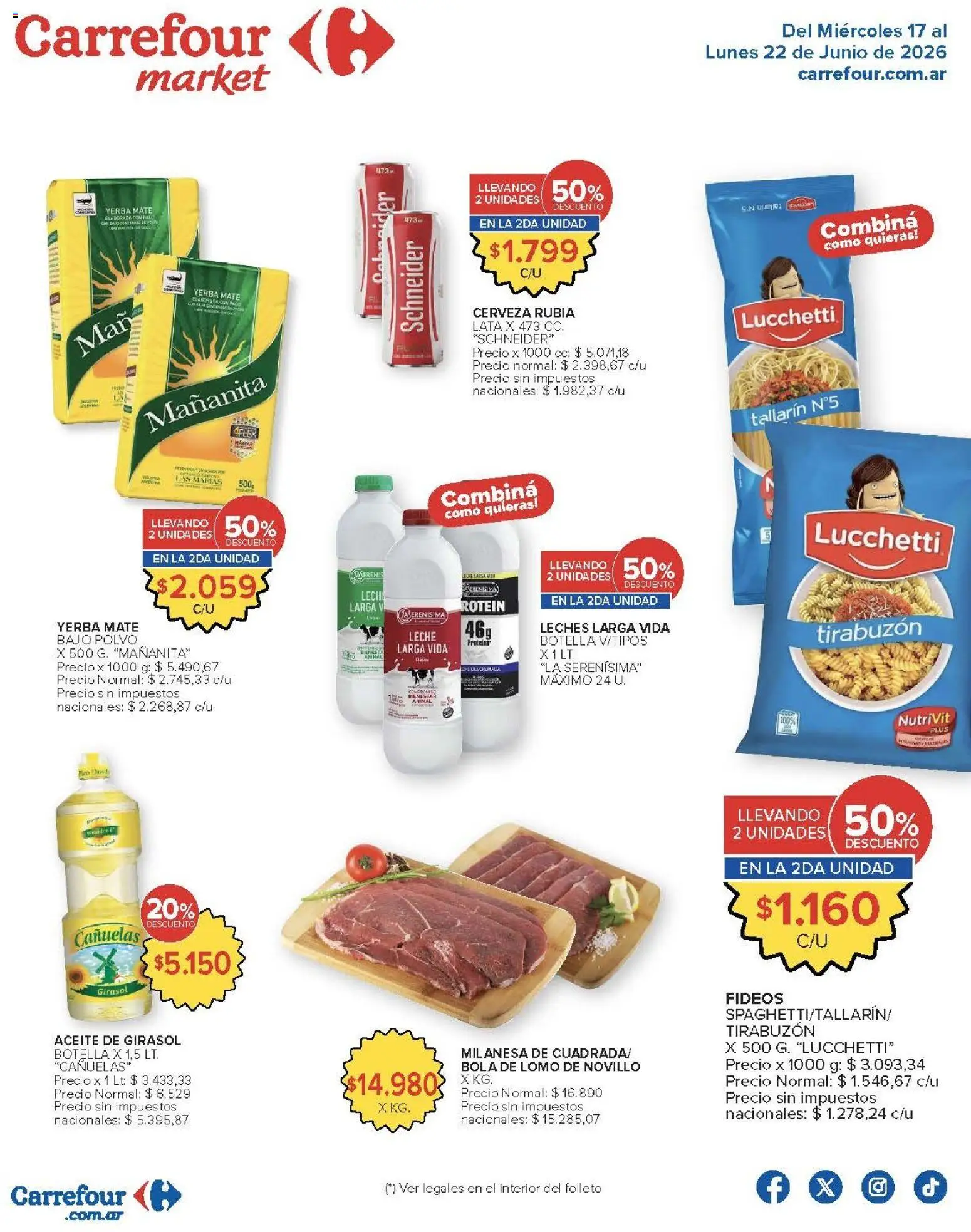 Carrefour Market catálogo │ válido desde el 17.06.2026 | Página: 1 | Productos: Mate, Aceite, Cerveza, Fideos