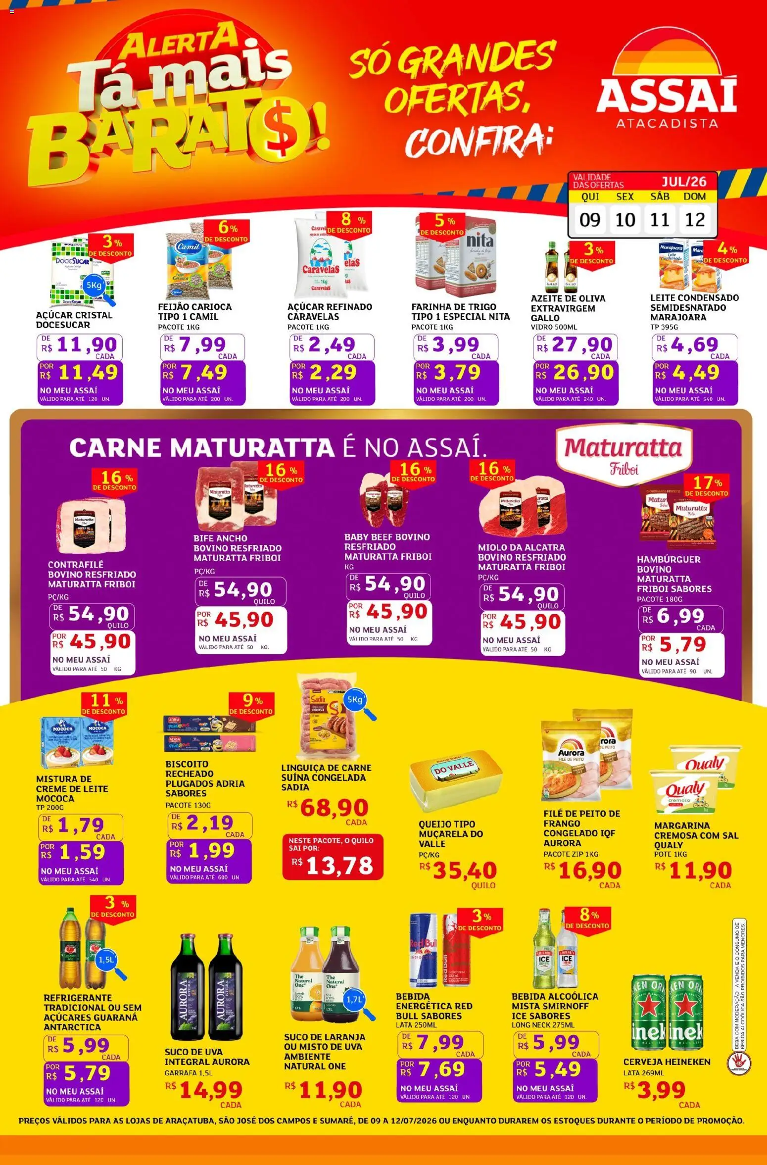 Assaí Atacadista Folheto - válido de 09/07/2026 | Página: 1 | Produtos: Cerveja, Hambúrguer, Refrigerante, Margarina