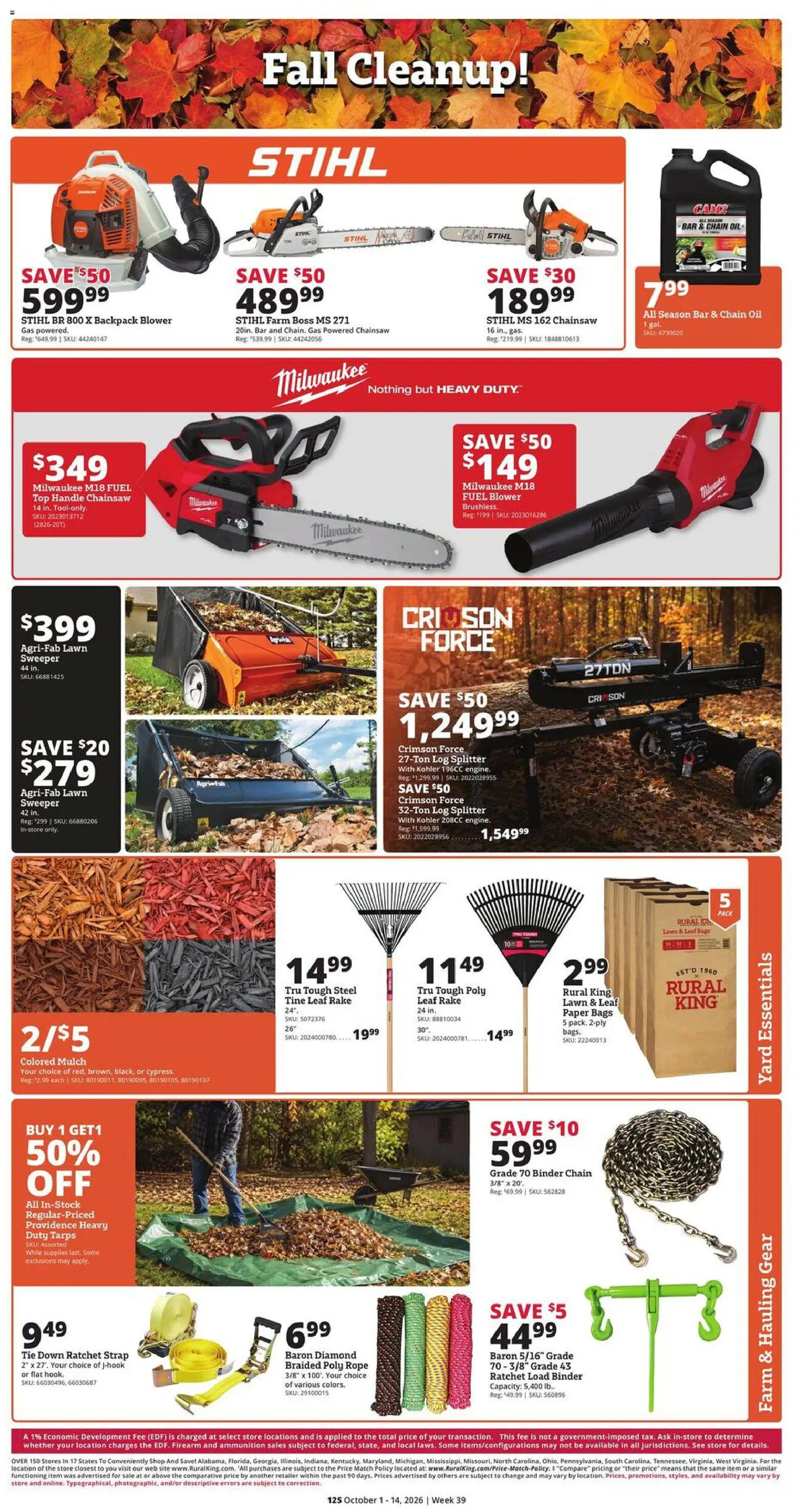 Rural King Weekly Ad - valid from 10/01/2026 | Page: 13 | Products: Rake, Chainsaw, Backpack, Blower