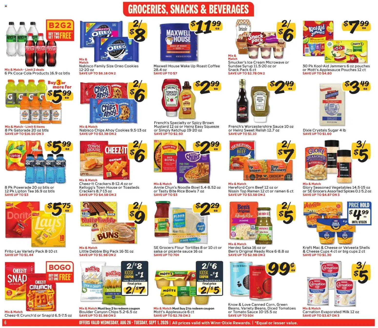 Winn Dixie Weekly Ad - valid from 08/26/2026 | Page: 6 | Products: Mustard, Cookies, Ice cream, Salt
