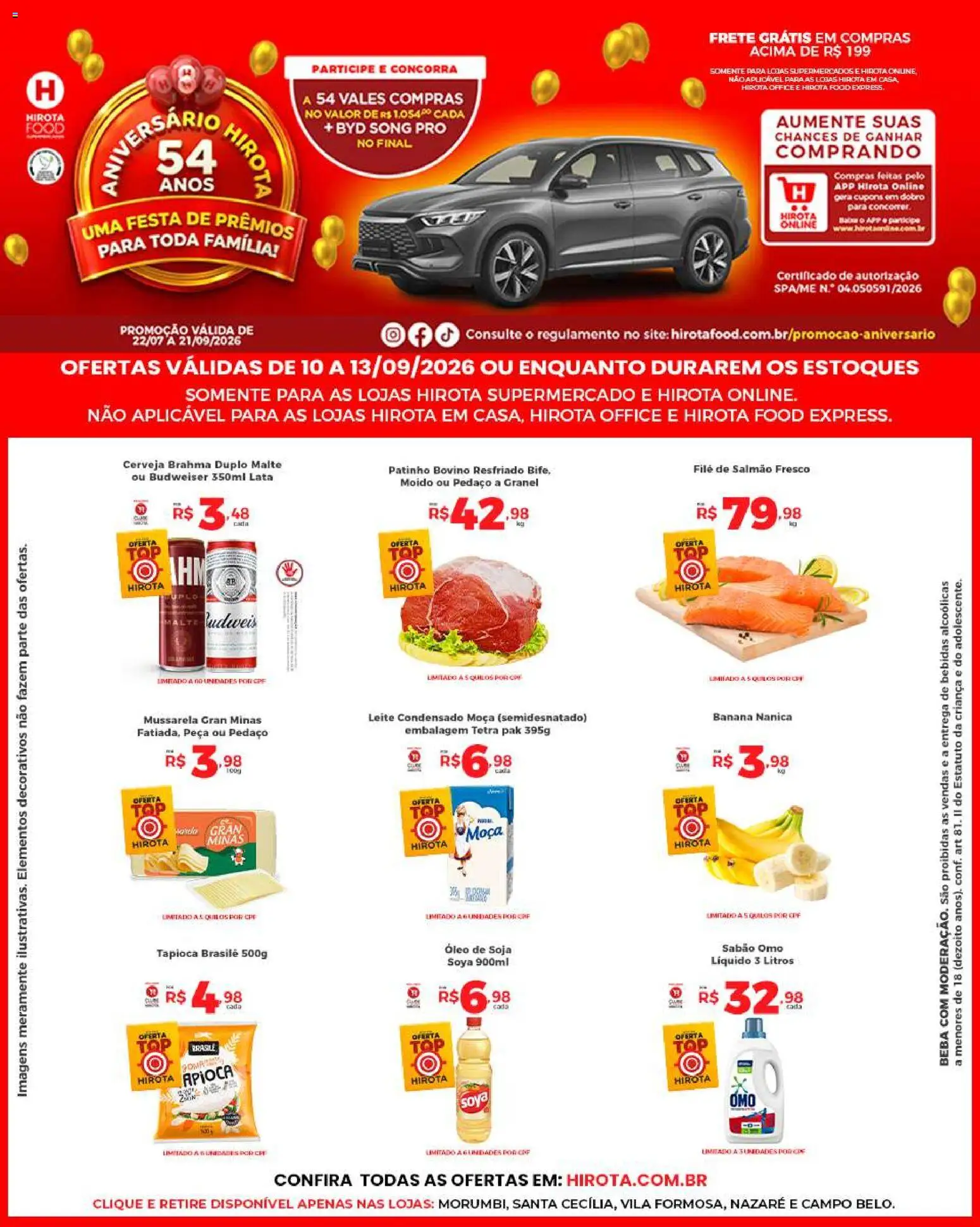 Hirota Food Folheto - válido de 10/09/2026 | Página: 1 | Produtos: Filé de salmão, Leite, Leite condensado, Mussarela