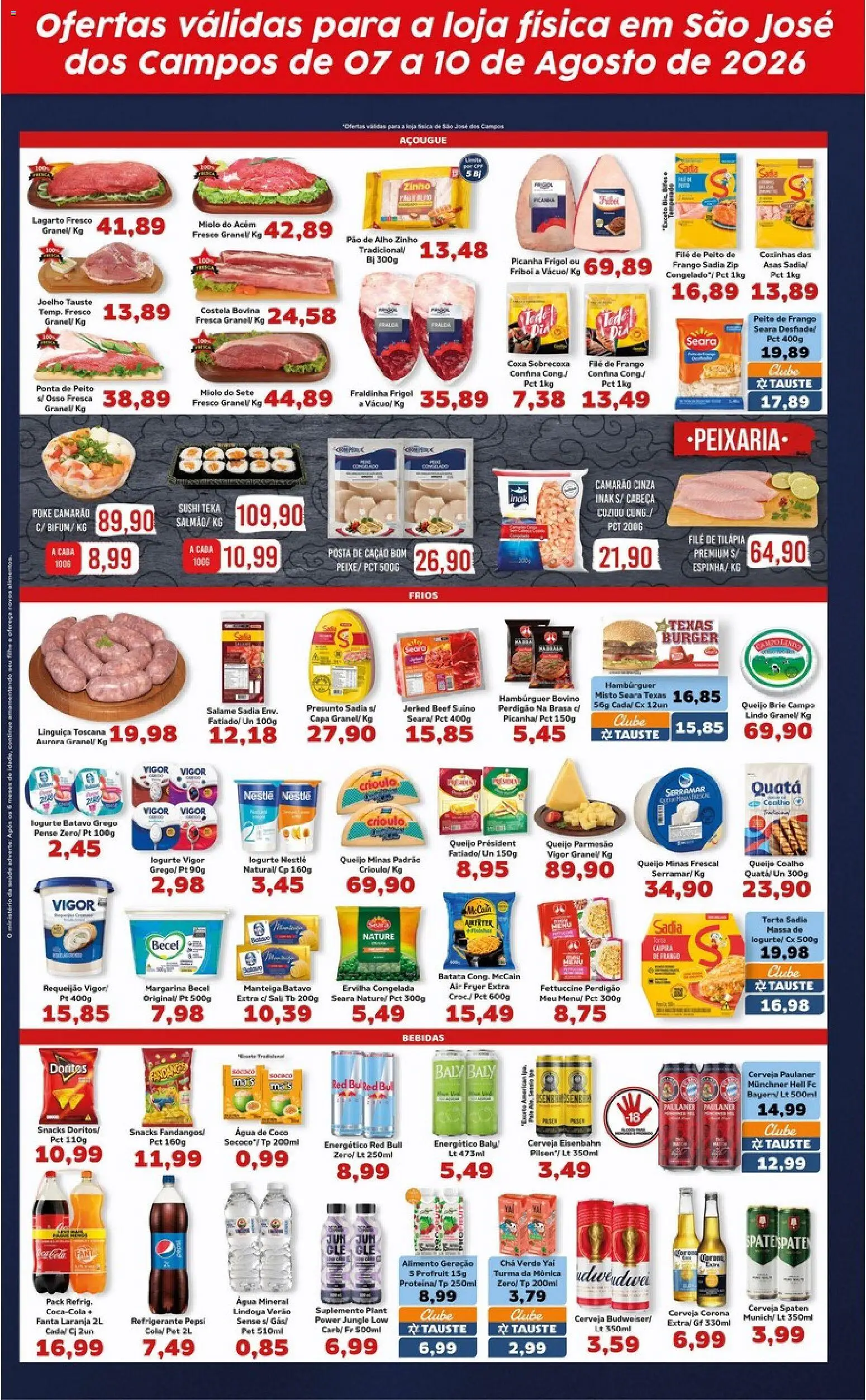 Tauste Folheto - válido de 07/08/2026 | Página: 4 | Produtos: Alho, Picanha, Presunto, Queijo coalho