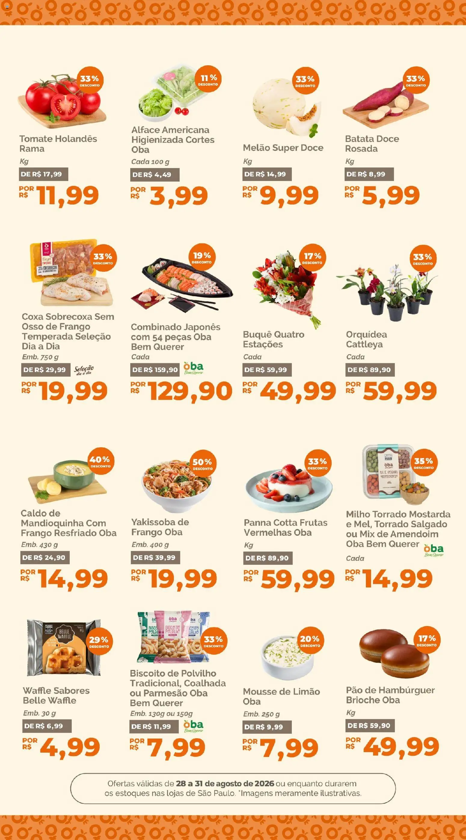 Oba Hortifruti Folheto - válido de 28/08/2026 | Página: 6 | Produtos: Brioche, Polvilho, Frango resfriado, Parmesão