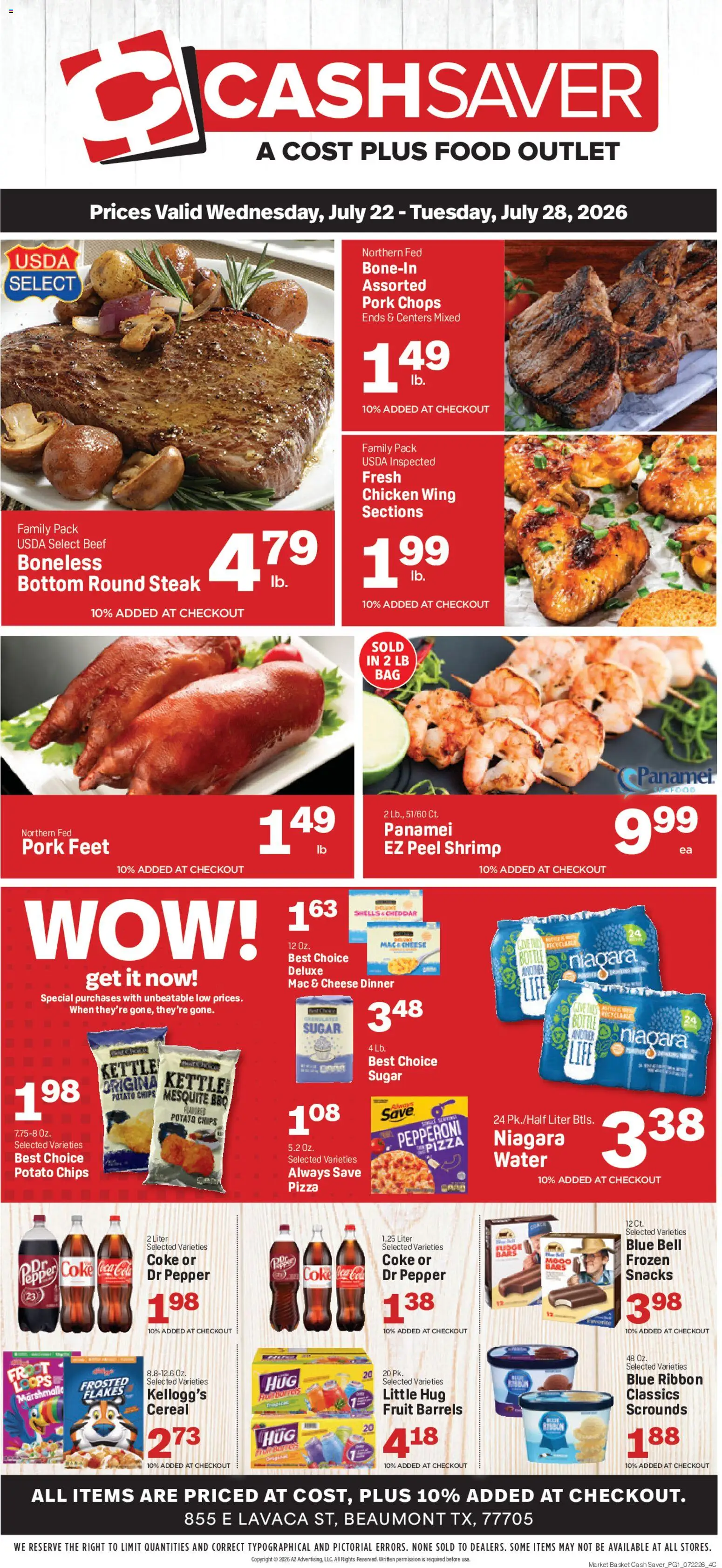 Market Basket Cash Saver - valid from 07/22/2026 | Page: 1 | Products: Beef, Chips, Water, Pepper