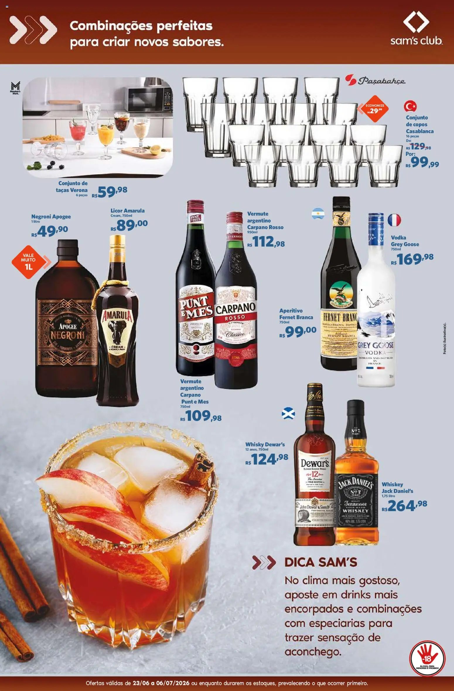 Sam's Club Folheto - válido de 23/06/2026 | Página: 8 | Produtos: Whisky, Licor, Taças, Copos