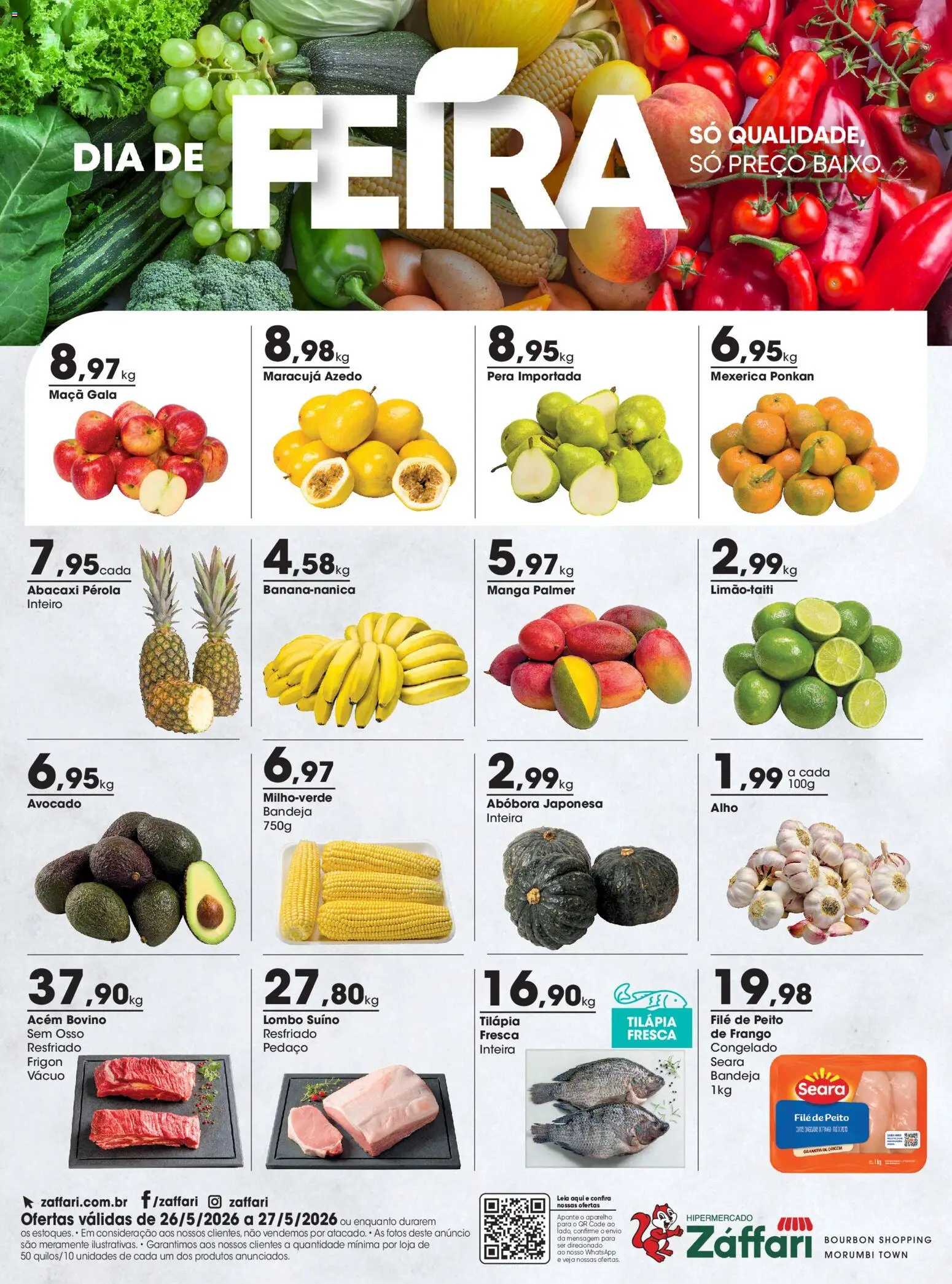 Zaffari Folheto - válido de 26.05.2026 | Página: 1 | Produtos: Mexerica, Lombo, Bourbon, Bandeja