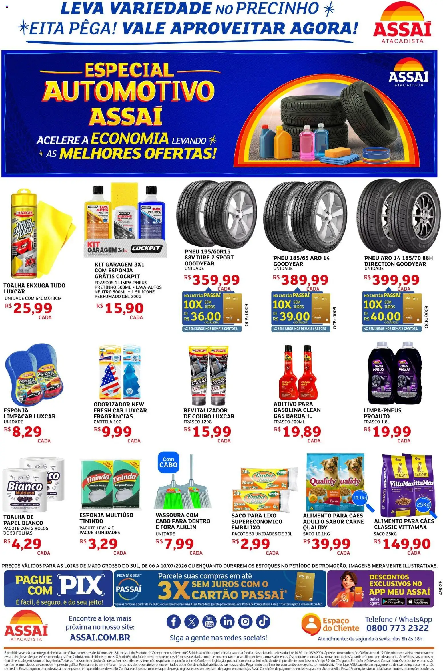 Assaí Atacadista Folheto - válido de 06/07/2026 | Página: 4 | Produtos: Esponja, Pneus, Carne, Cabo