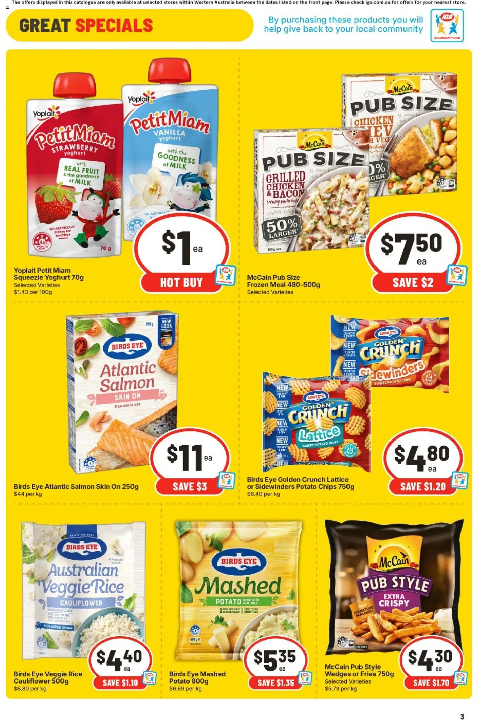 IGA catalogue - valid from 03.06.2026 | Page: 3 | Products: Bacon, Milk, Yoghurt, Chips