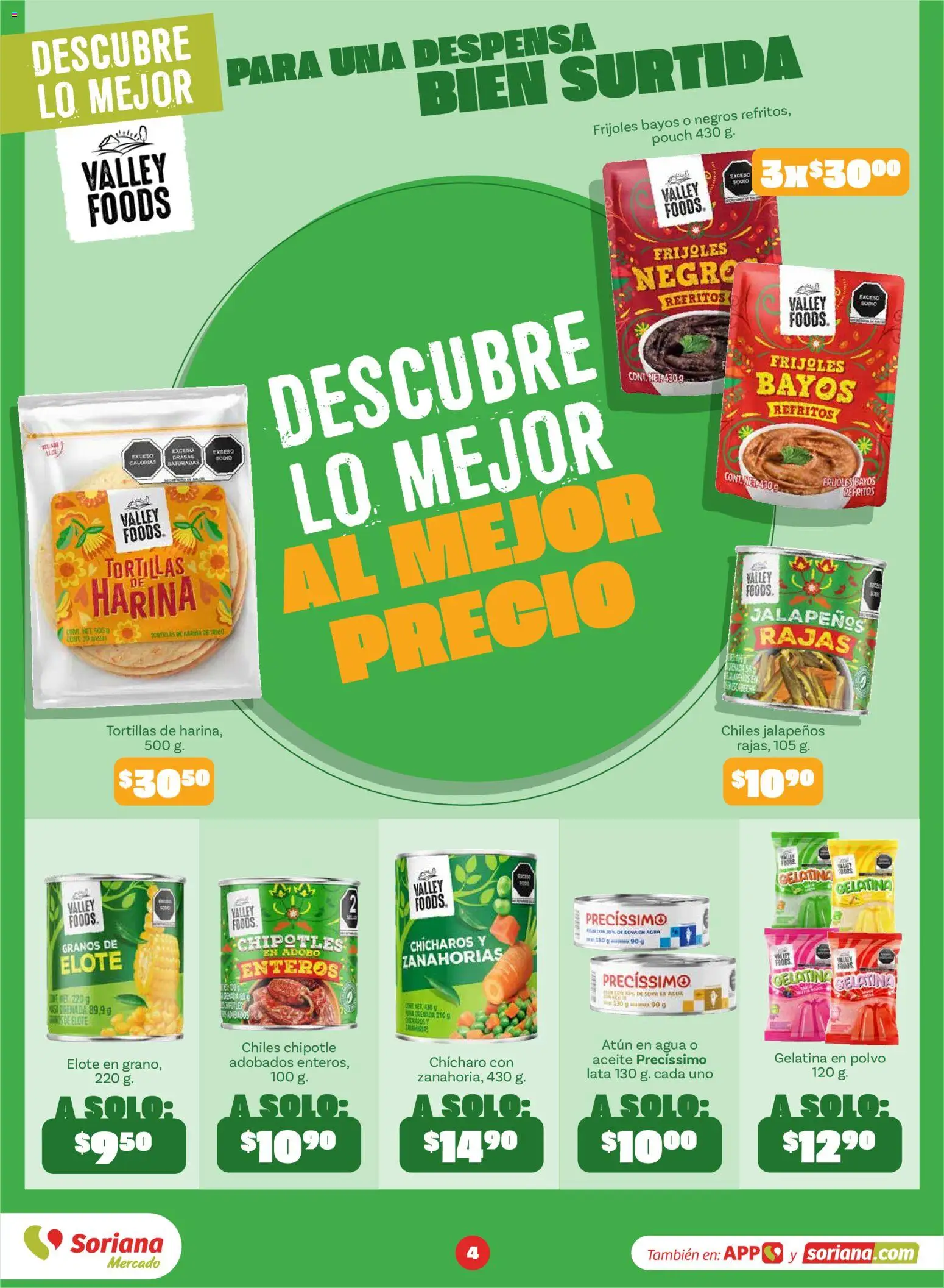 Nuevas ofertas de Soriana válidas en toda la República Mexicana desde el 01/09/2026. ¡Encuentra las mejores ofertas en Soriana Descubre lo mejor al mejor precio Mercado Nacional! | Página: 4 | Productos: Harina, Gelatina, Zanahorias, Despensa