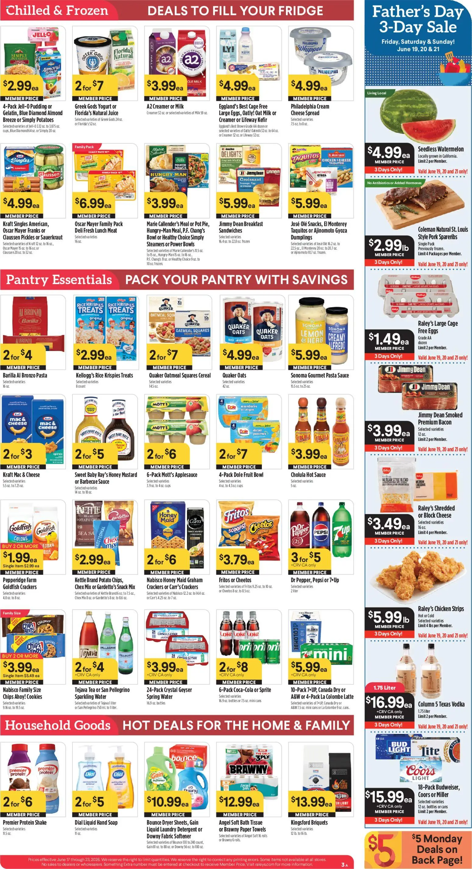 Raley's Weekly Ad - valid from 17.06.2026 | Page: 4 | Products: Peaches, Eggs, Fabric softener, Potatoes