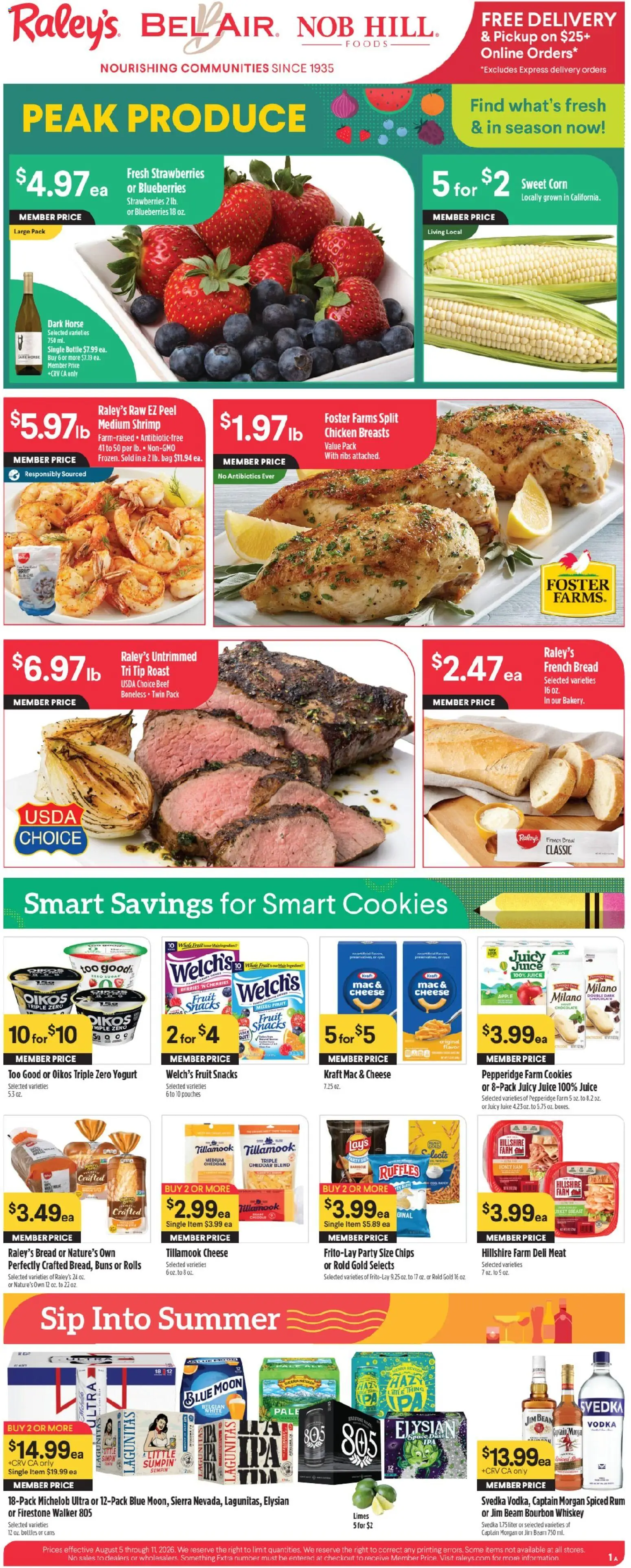 Raley's Weekly Ad - valid from 08/05/2026 | Page: 1 | Products: Chips, Sugar, Blueberries, Bag