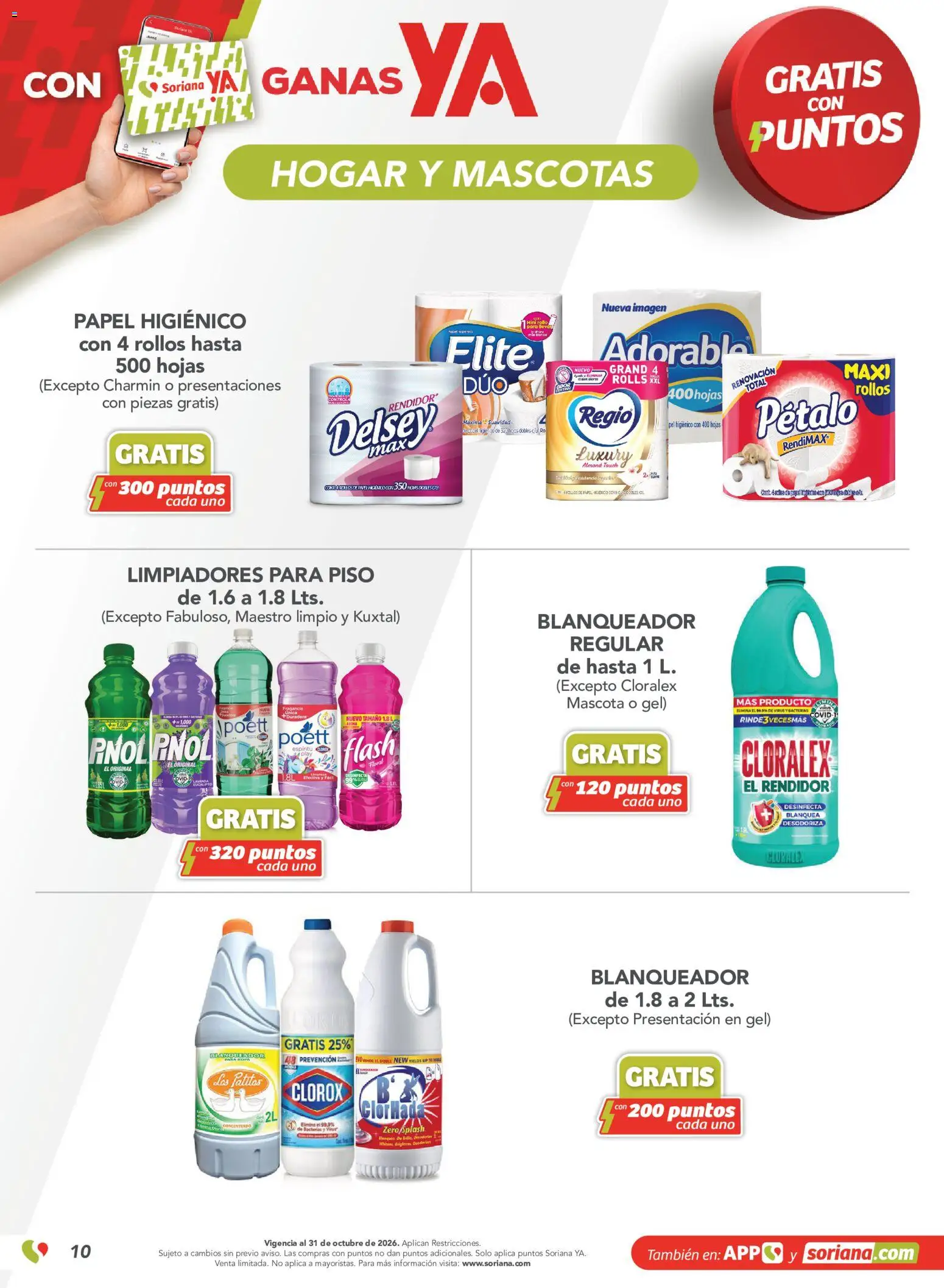 Nuevas ofertas de Soriana válidas en toda la República Mexicana desde el 11/09/2026. ¡Encuentra las mejores ofertas en Soriana Híper - Gratis con puntos Soriana YA! | Página: 10 | Productos: Papel higiénico, Fragancia