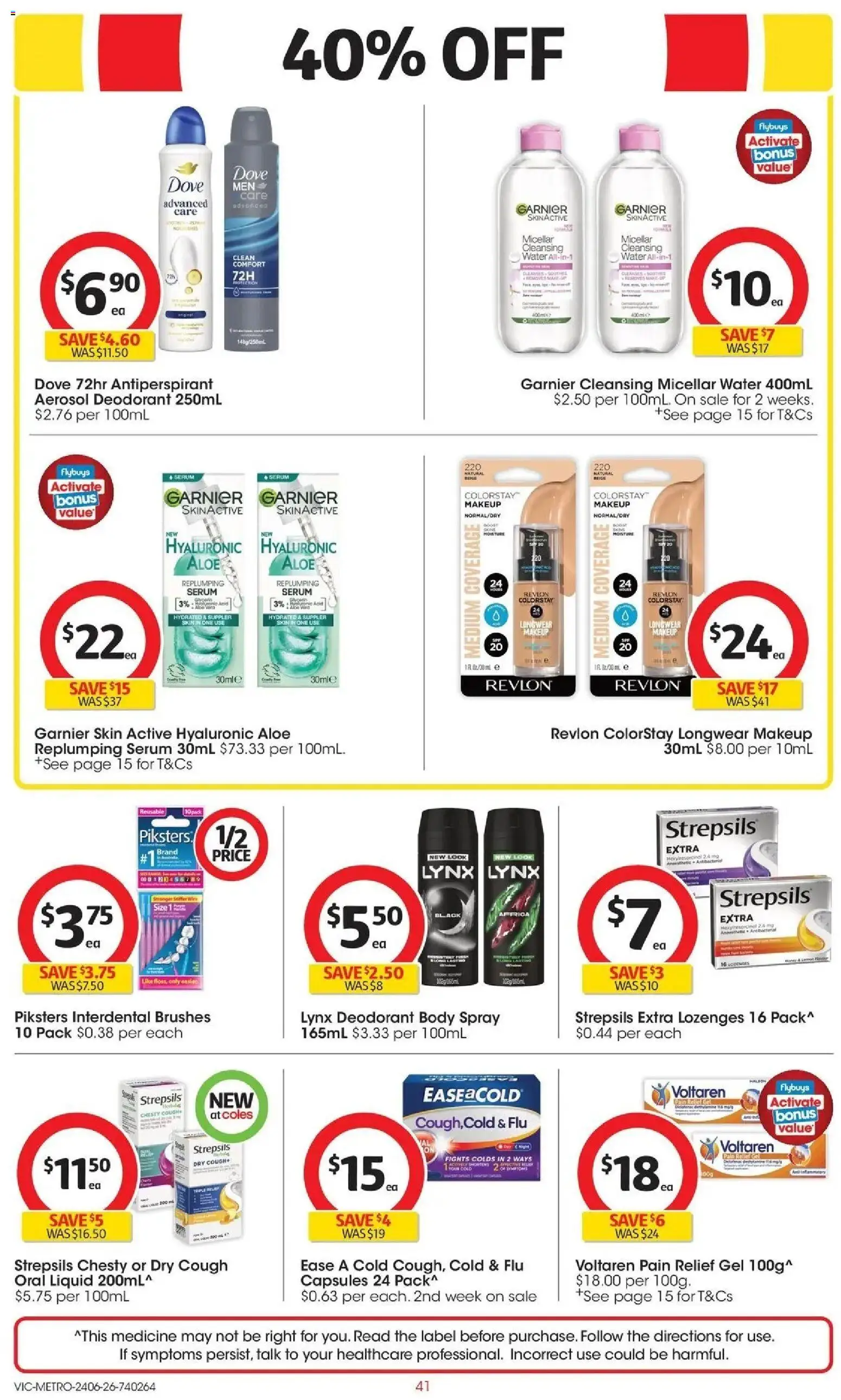 Coles catalogue - valid from 24/06/2026 | Page: 41 | Products: Micellar water, Deodorant, Water, Pain relief