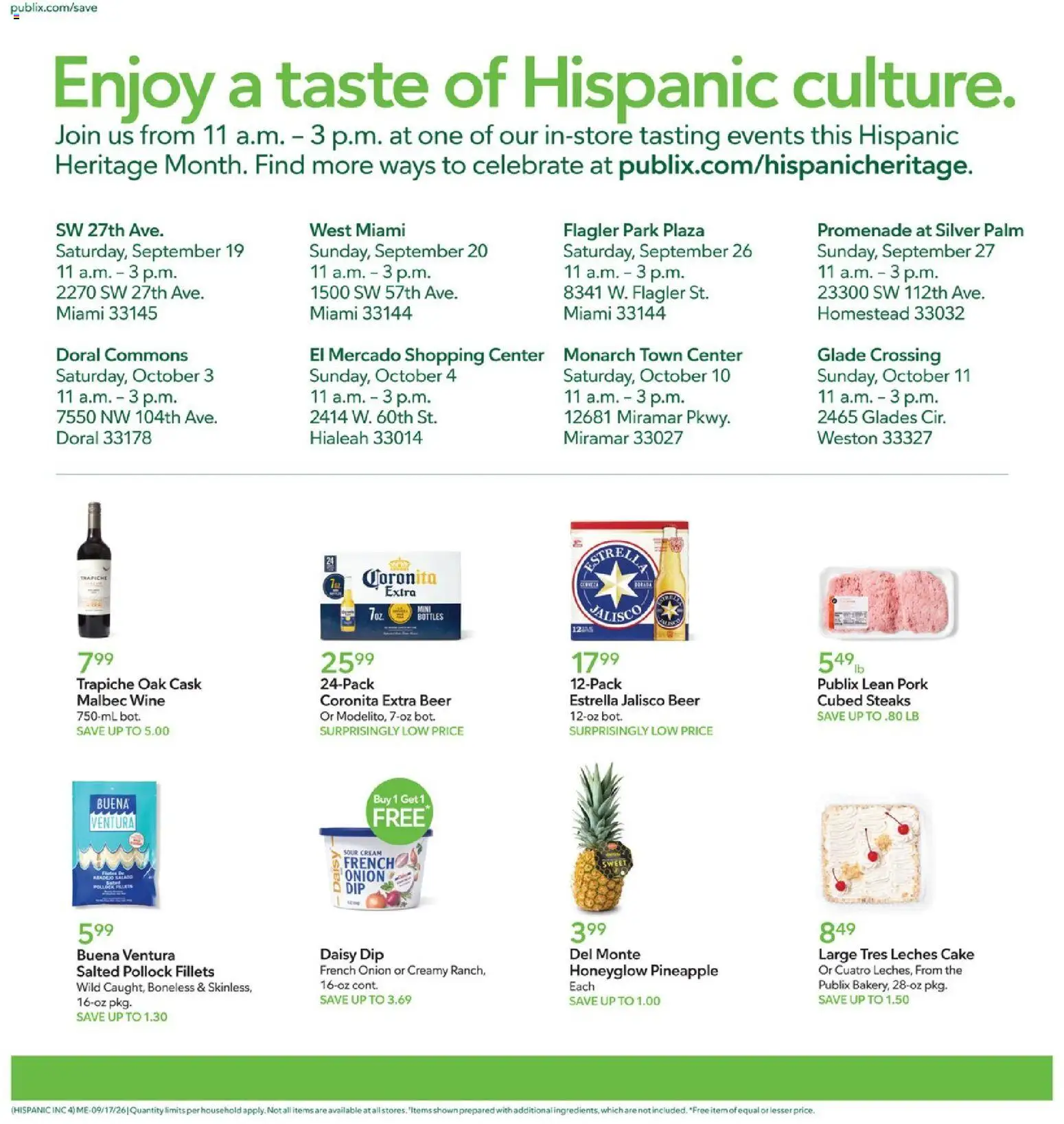 Publix Hispanic Ad - valid from 09/17/2026 | Page: 4 | Products: Wine, Pork, Pineapple, Cream