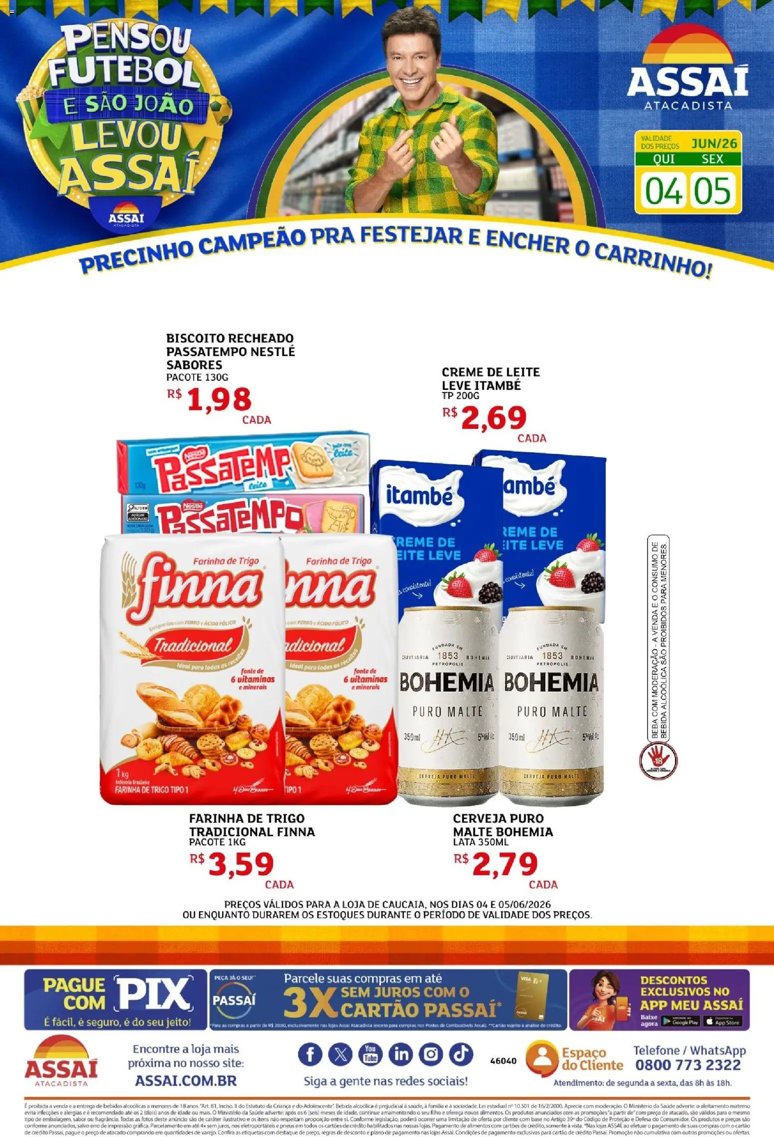 Assaí Atacadista Folheto - válido de 04.06.2026 | Página: 1 | Produtos: Ferro, Farinha de trigo, Carrinho, Telefone