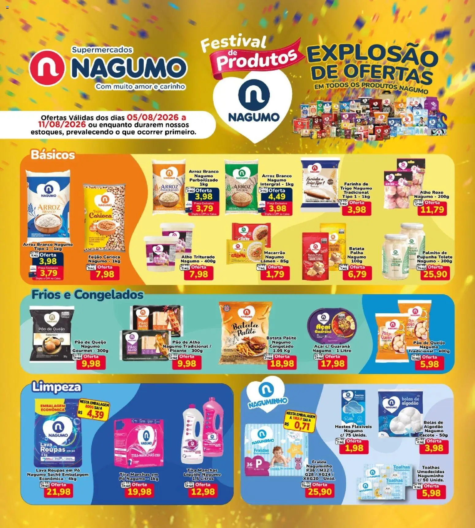 Nagumo Folheto - válido de 05/08/2026 | Página: 1 | Produtos: Alho, Caixa, Algodão, Pão de queijo