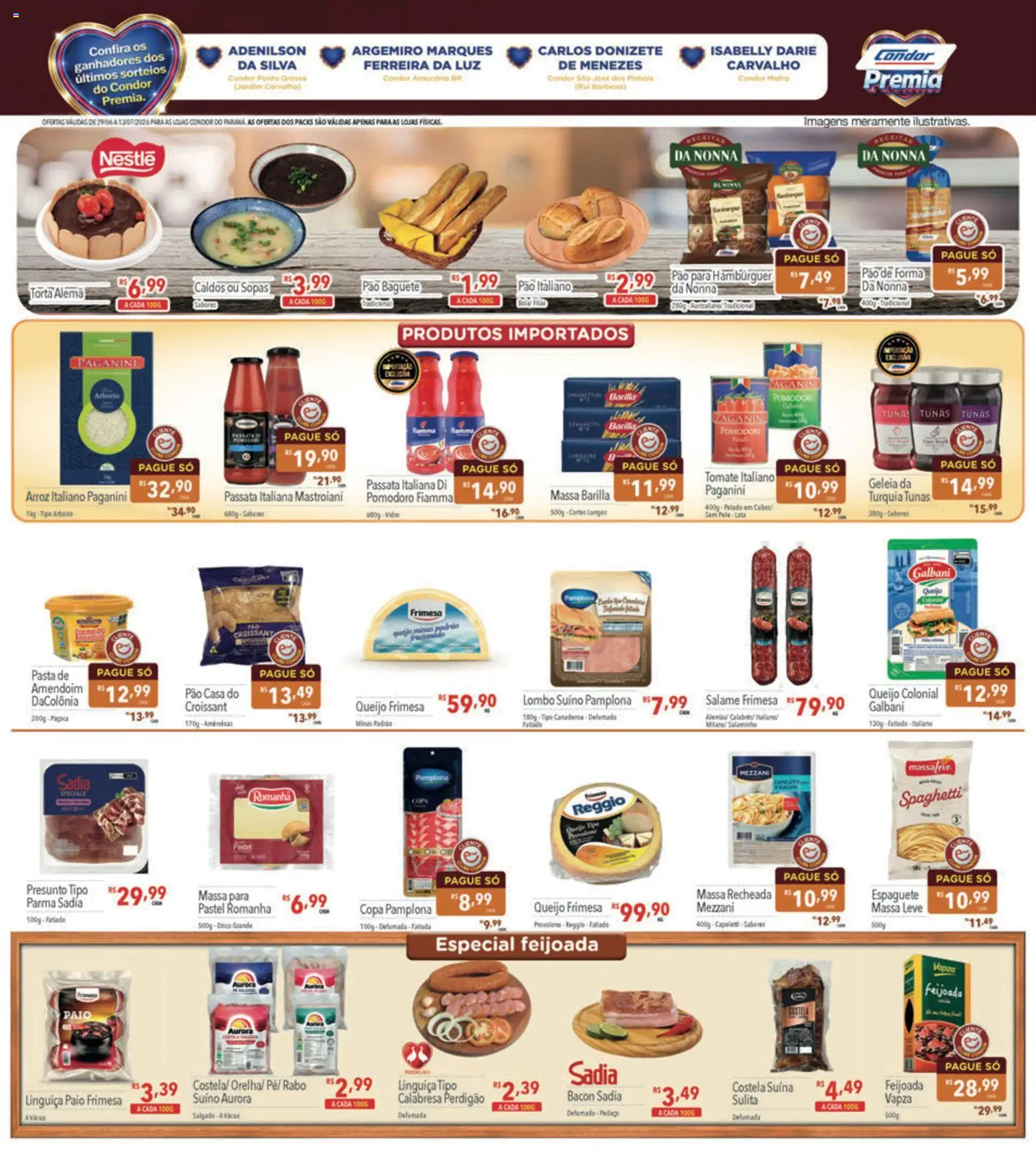 Supermercados Condor Folheto - válido de 29/06/2026 | Página: 5 | Produtos: Espaguete, Linguiça, Queijo, Copa