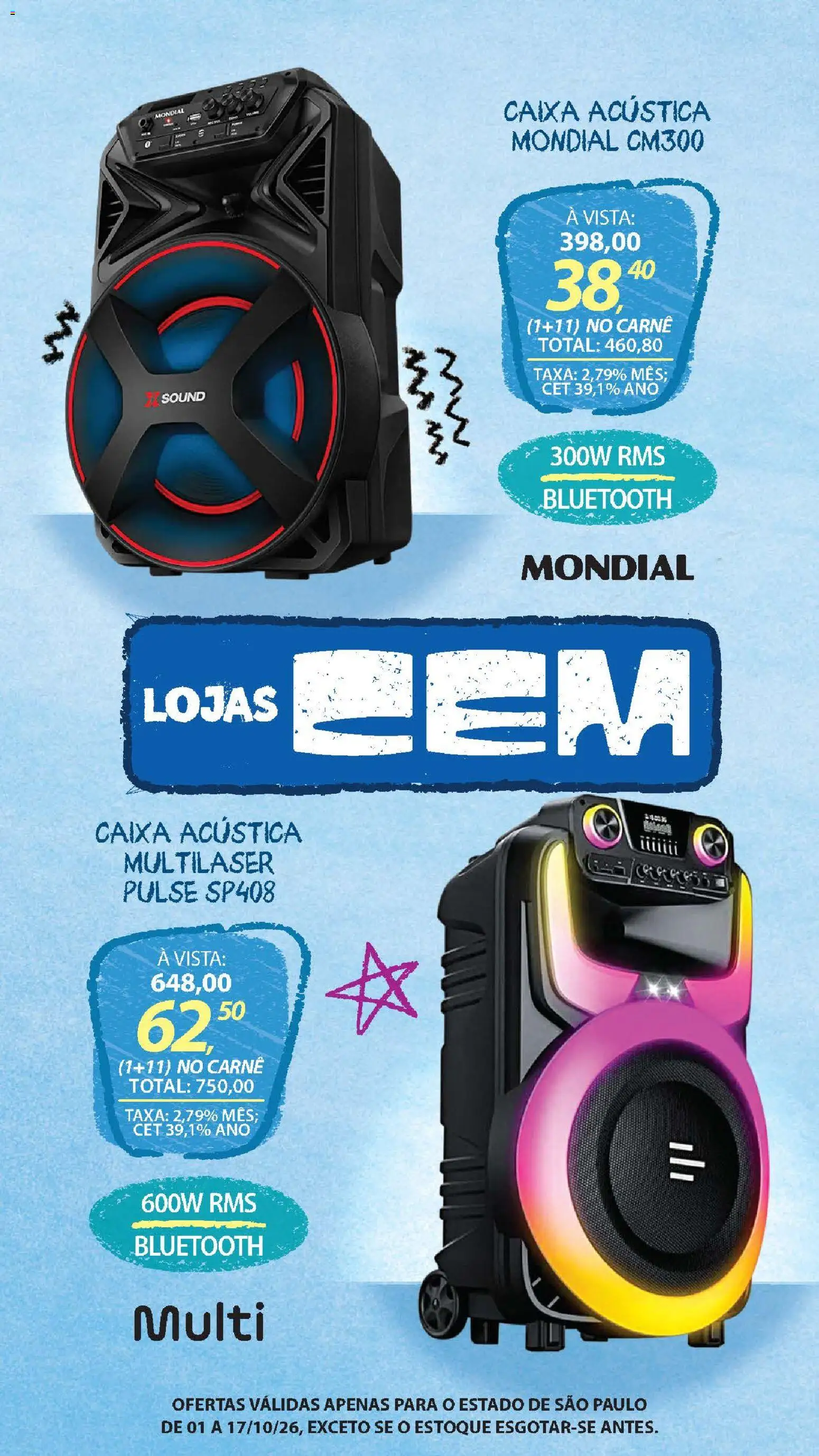 Lojas Cem Folheto - válido de 01/10/2026 | Página: 23 | Produtos: Caixa acústica, Caixa, Carne