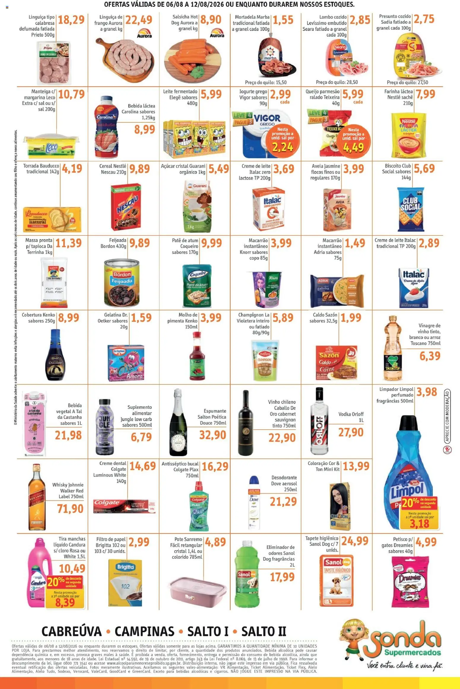 Sonda Folheto - válido de 06/08/2026 | Página: 2 | Produtos: Patê, Tapete higiênico, Aveia, Iogurte grego