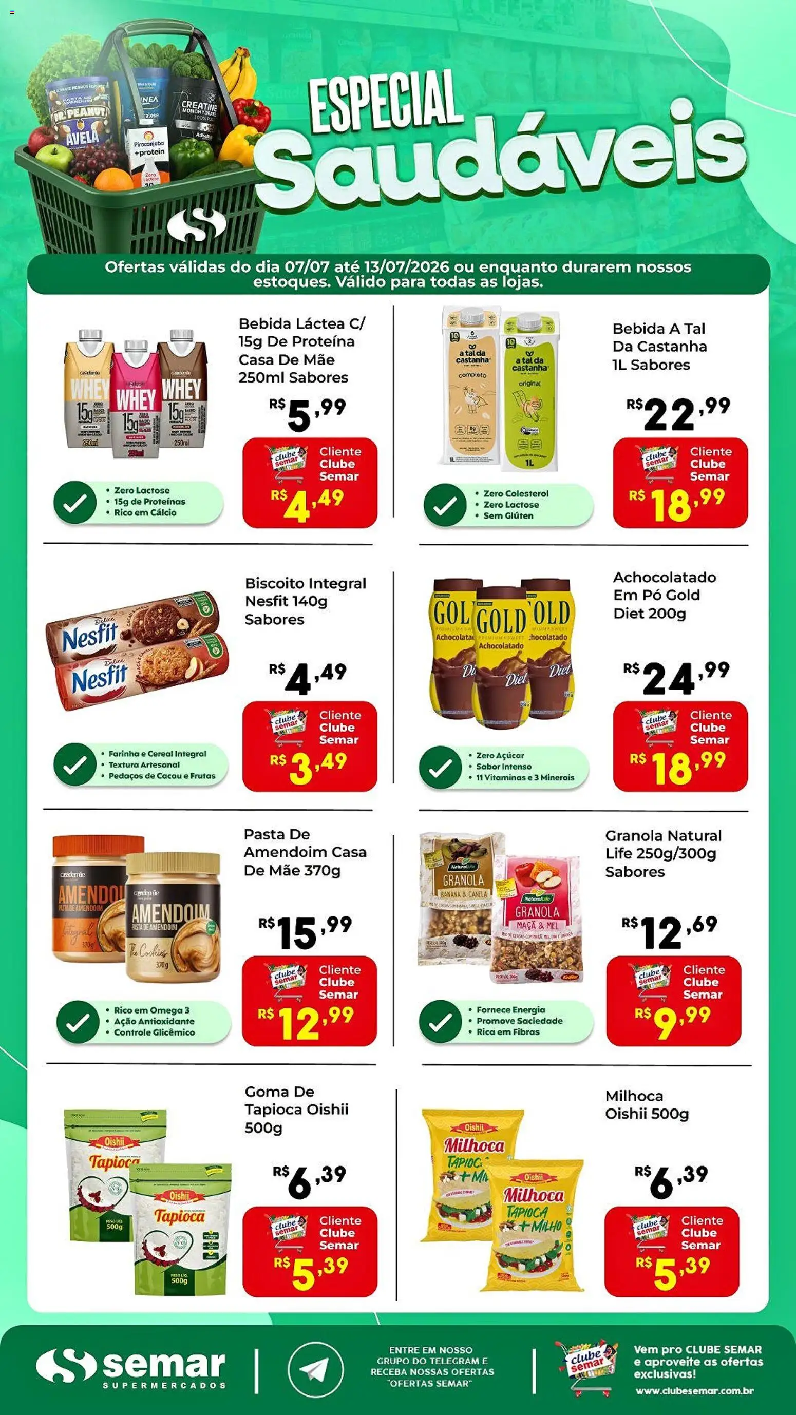 Semar Supermercado Folheto - válido de 07/07/2026 | Página: 1 | Produtos: Pó, Biscoito, Achocolatado, Pasta de amendoim