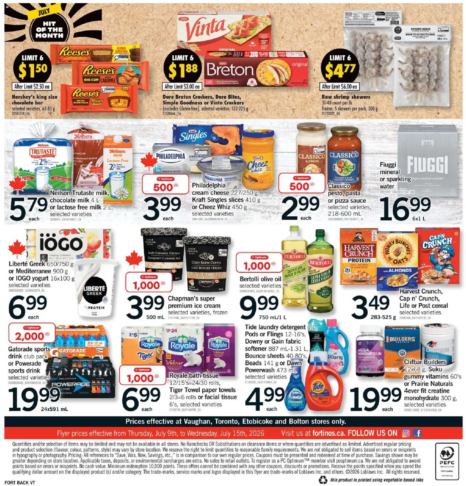 Fortinos flyer valid from Jul 9, 2026 | Page: 2 | Products: Cream, Detergent, Yogurt, Oil