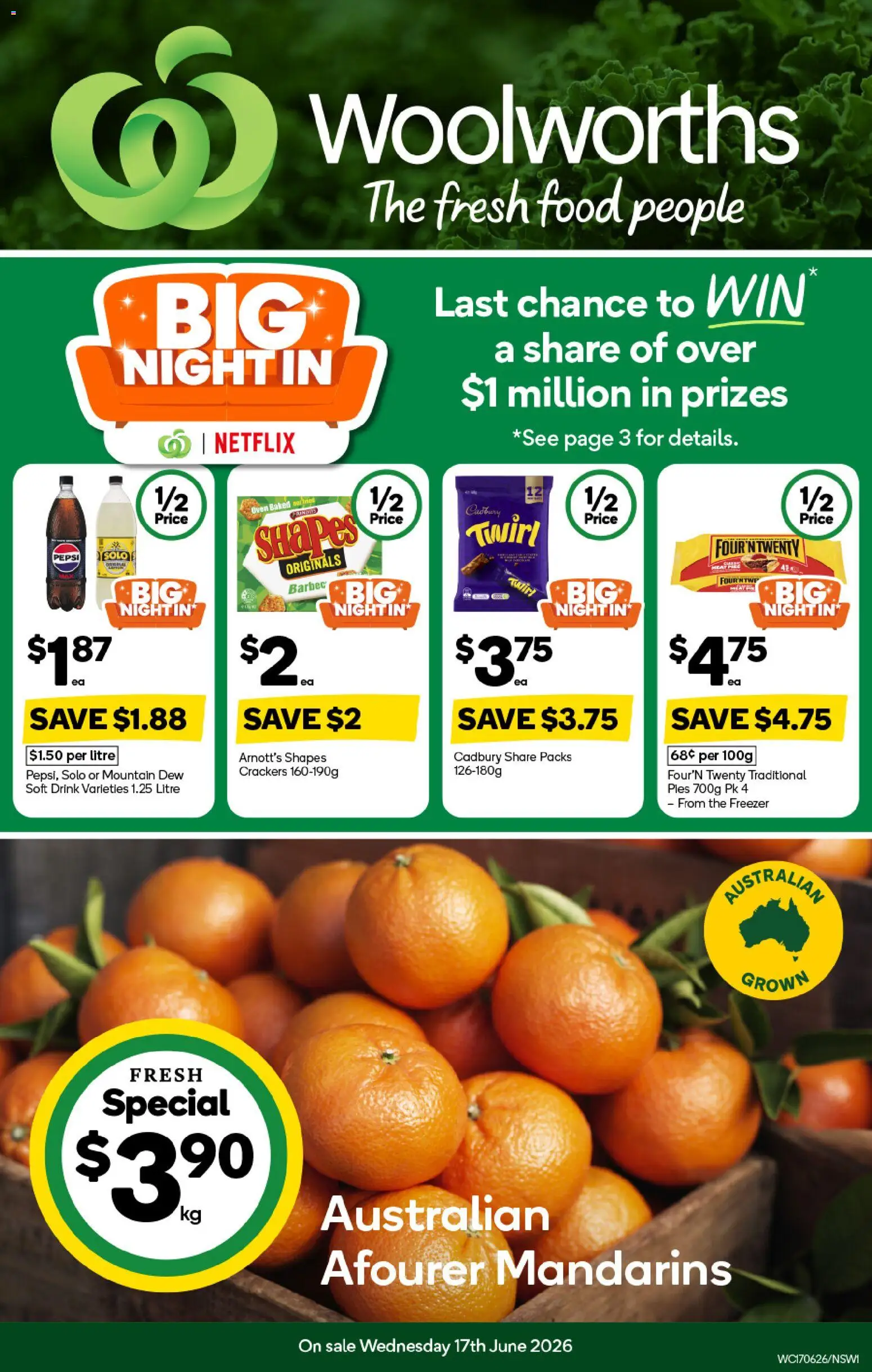 Woolworths catalogue - valid from 17.06.2026 | Page: 1 | Products: Crackers, Pepsi, Mandarins, Oven
