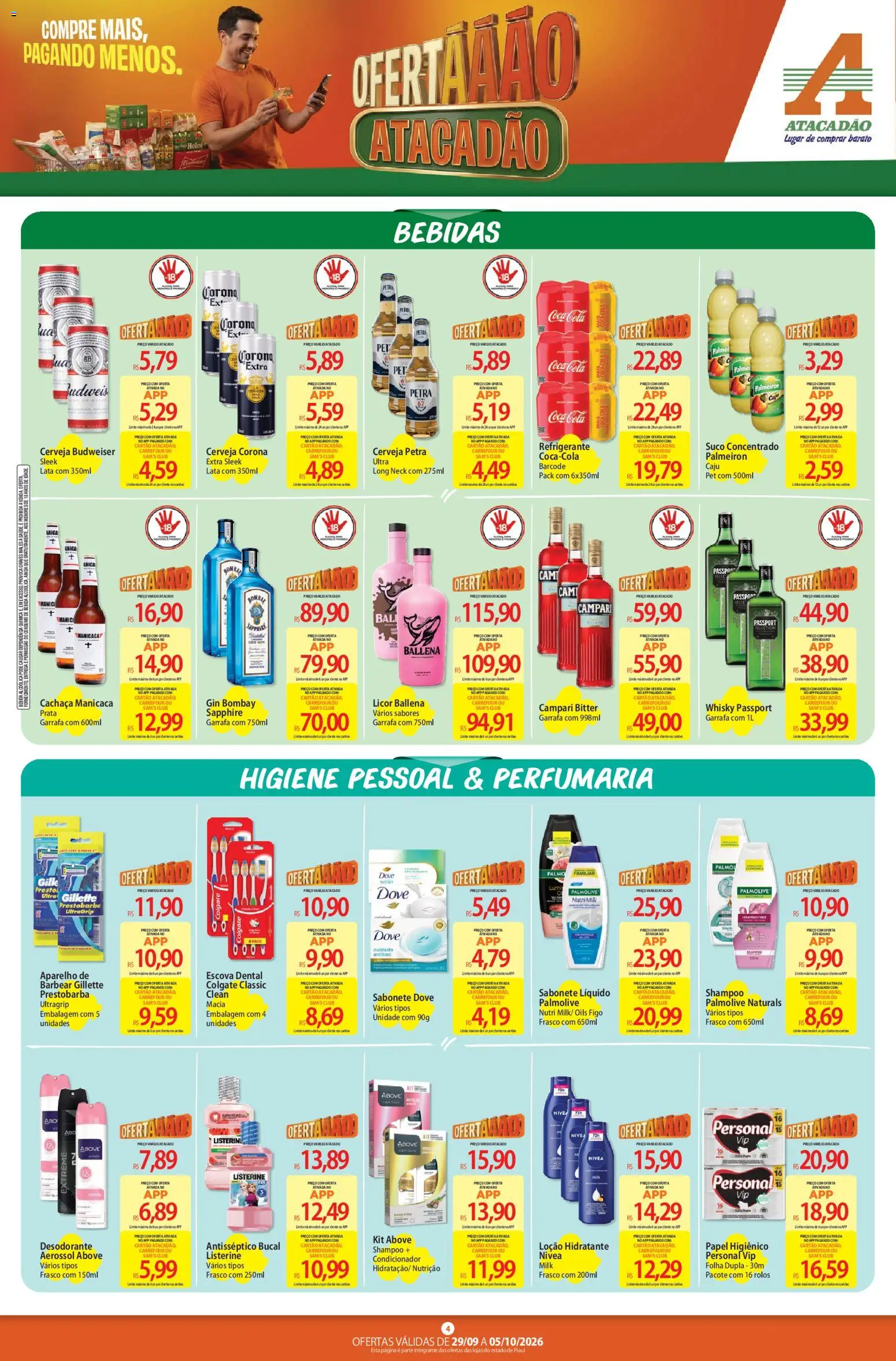 Atacadão Folheto - válido de 29/09/2026 | Página: 4 | Produtos: Escova, Whisky, Cerveja, Listerine